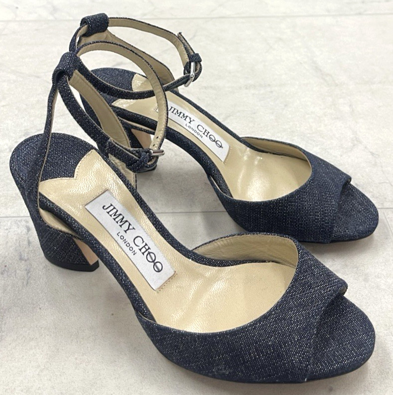 New Jimmy Choo Miranda 65 Denim Heel Sandal In Indigo Size:35 (US 5)