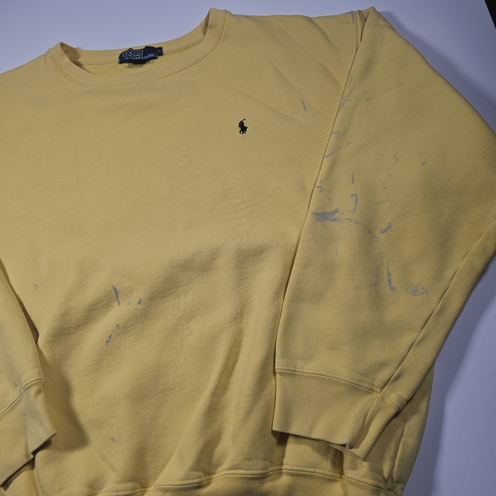 Vintage Polo Ralph Lauren Crewneck Sweatshirt Yellow Paint Splat Men’s Large 90s