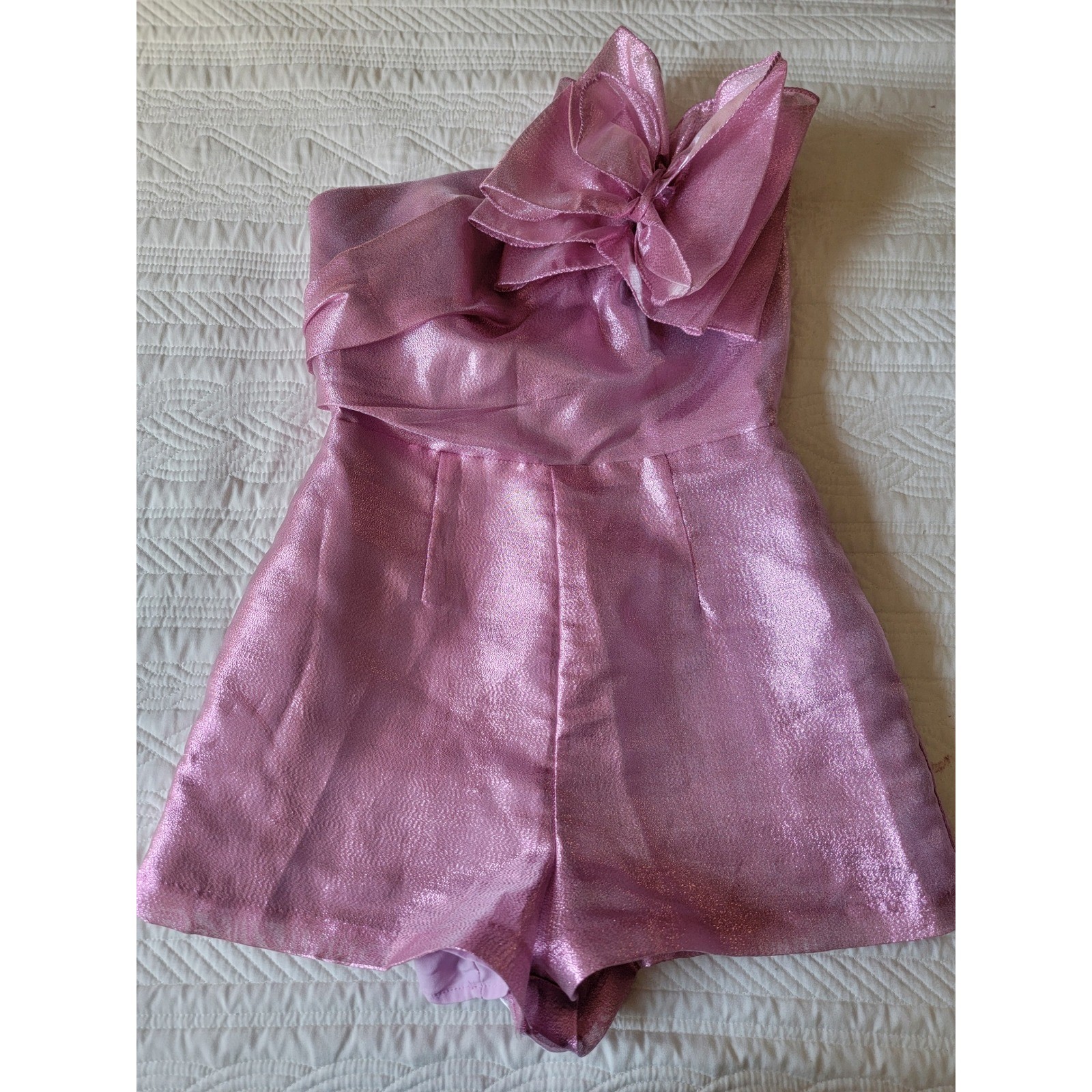 Hutch Metallic Pink One Shoulder Bow Romper Size 0 Party Cocktail Shimmer Pocket
