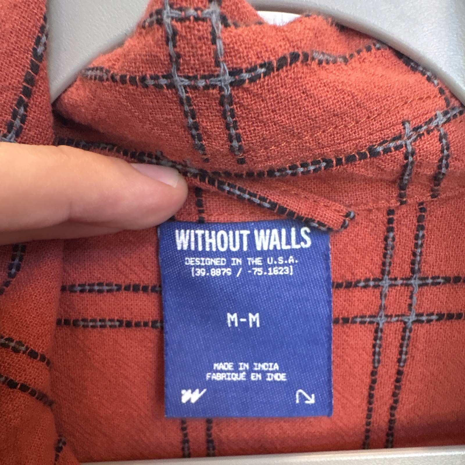 Without Walls Orange blue plaid pattern zip up with zipper pocket medium