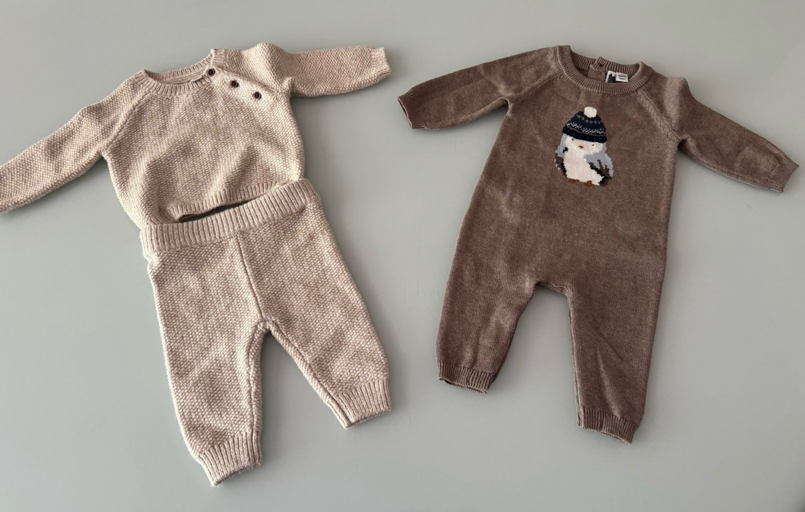 JANIE AND JACK Snow Cub Tan Cable Knit Romper Set Size 0/0-3Month