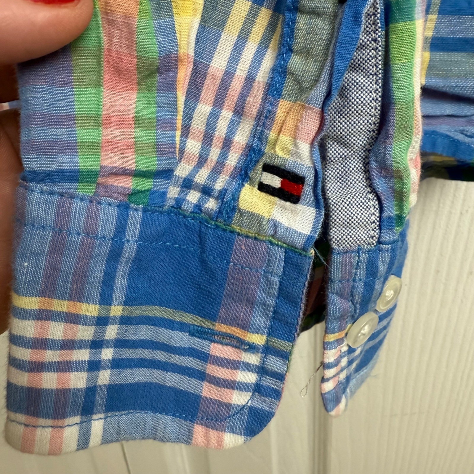 Tommy Hilfiger XXL Custom Fit Plaid Shirt Linen Cotton Coastal Preppy Summer
