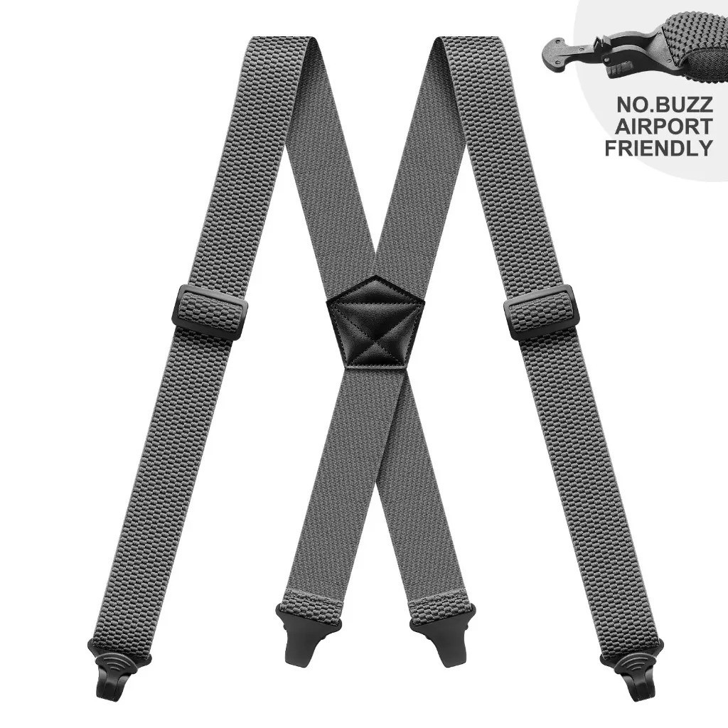 Heavy Duty Suspenders for Men Work Biker Outdoor 3.8cm Wide X-Back with 4 Snap H