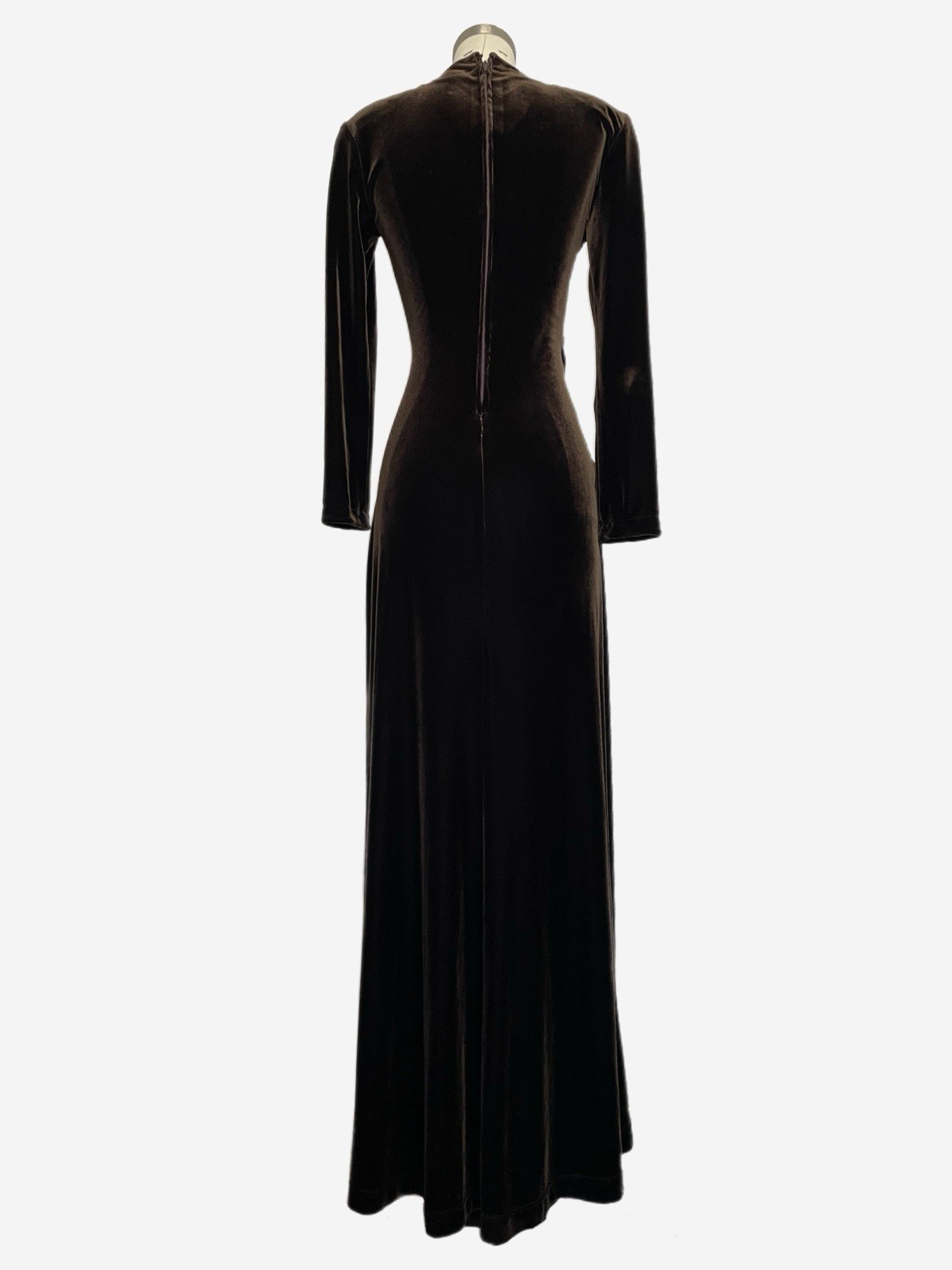 Vintage 90s Cache Brown velvet ruched wrap maxi gown old Hollywood soft goth XS