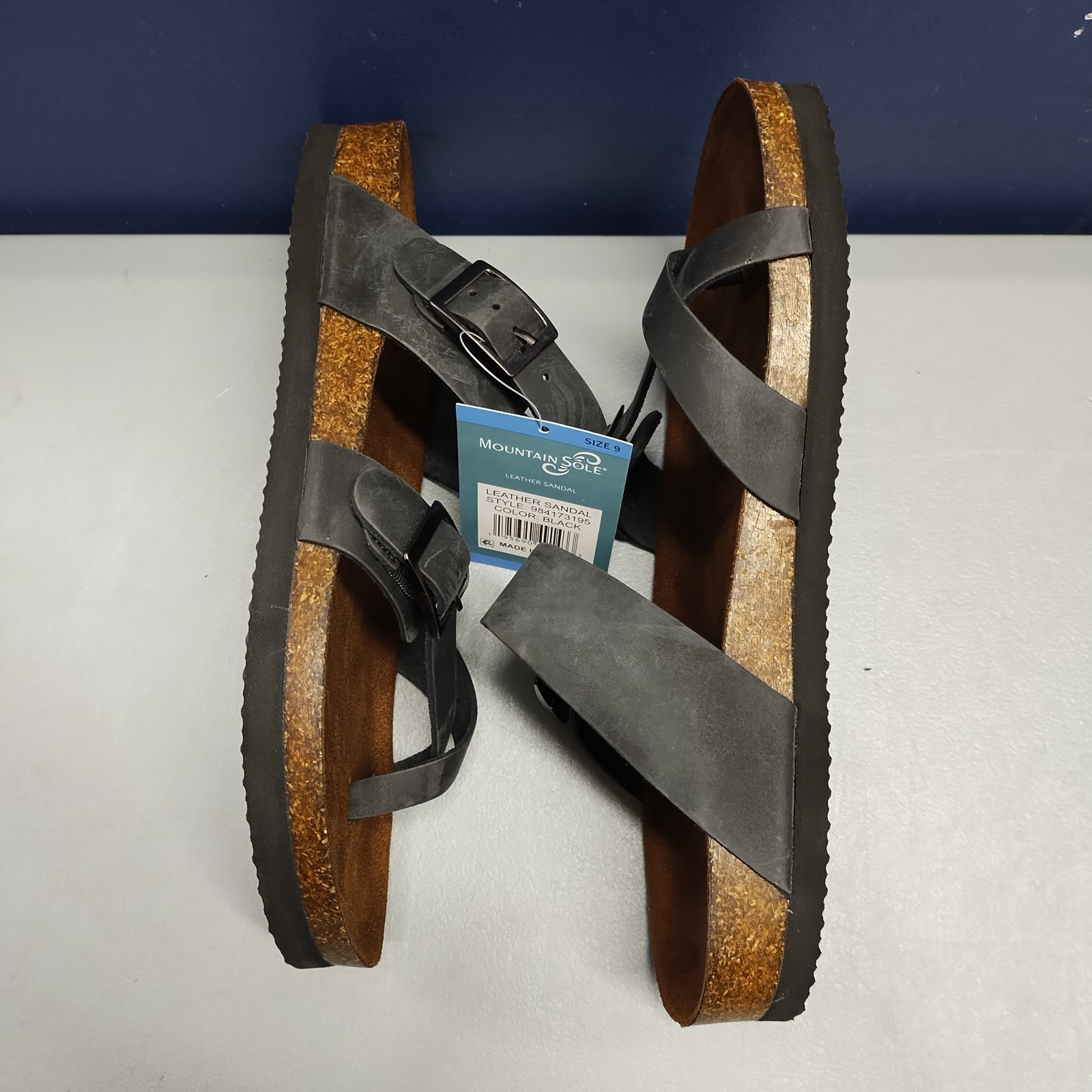 Mountain Sole Flip Flop Sandals Womens US 9 Black Leather Buckle Strap 984173195