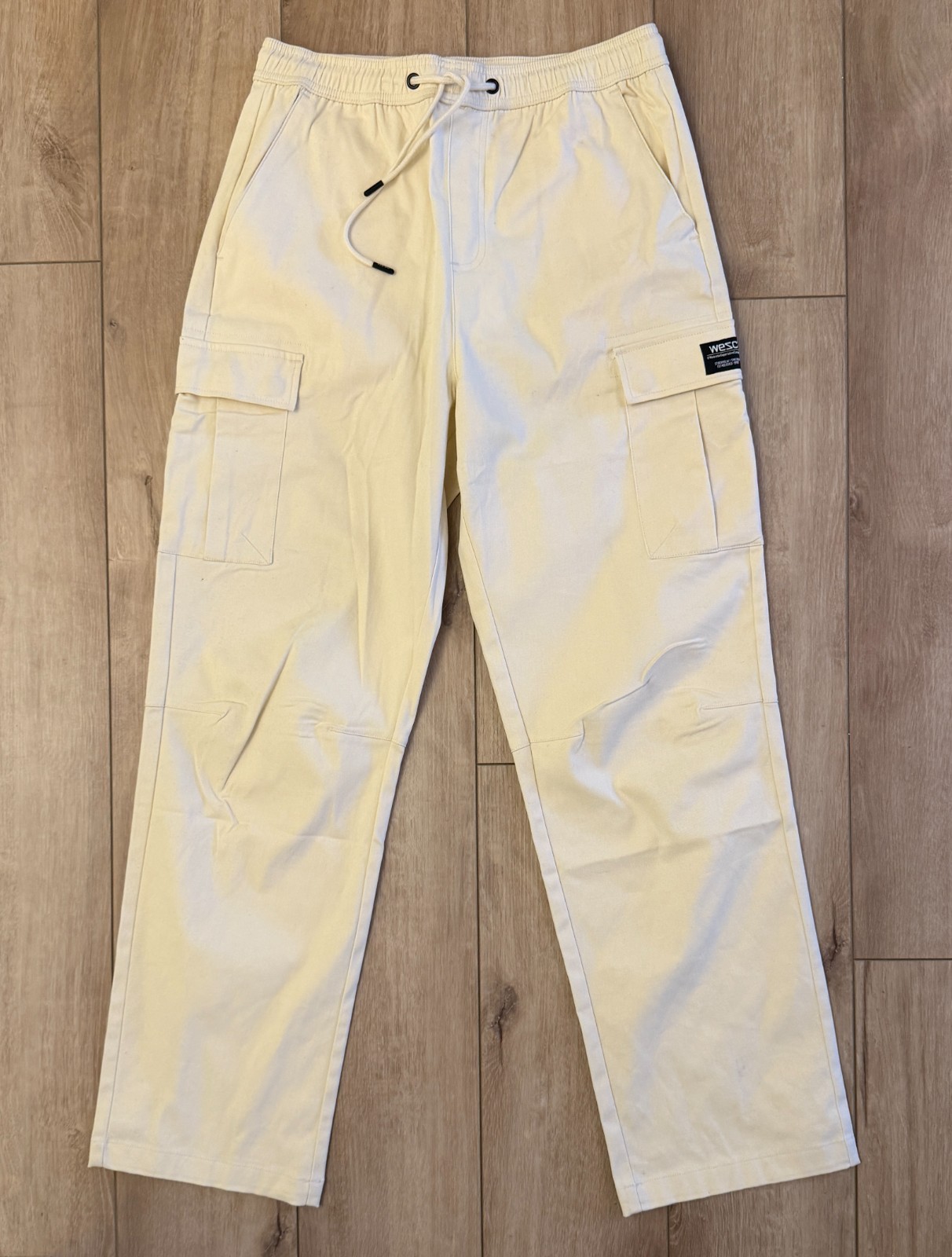 WeSC Open Bottom Cargo Pants Unisex Chino Style-Men M/Women L-Pale Yellow-NWT