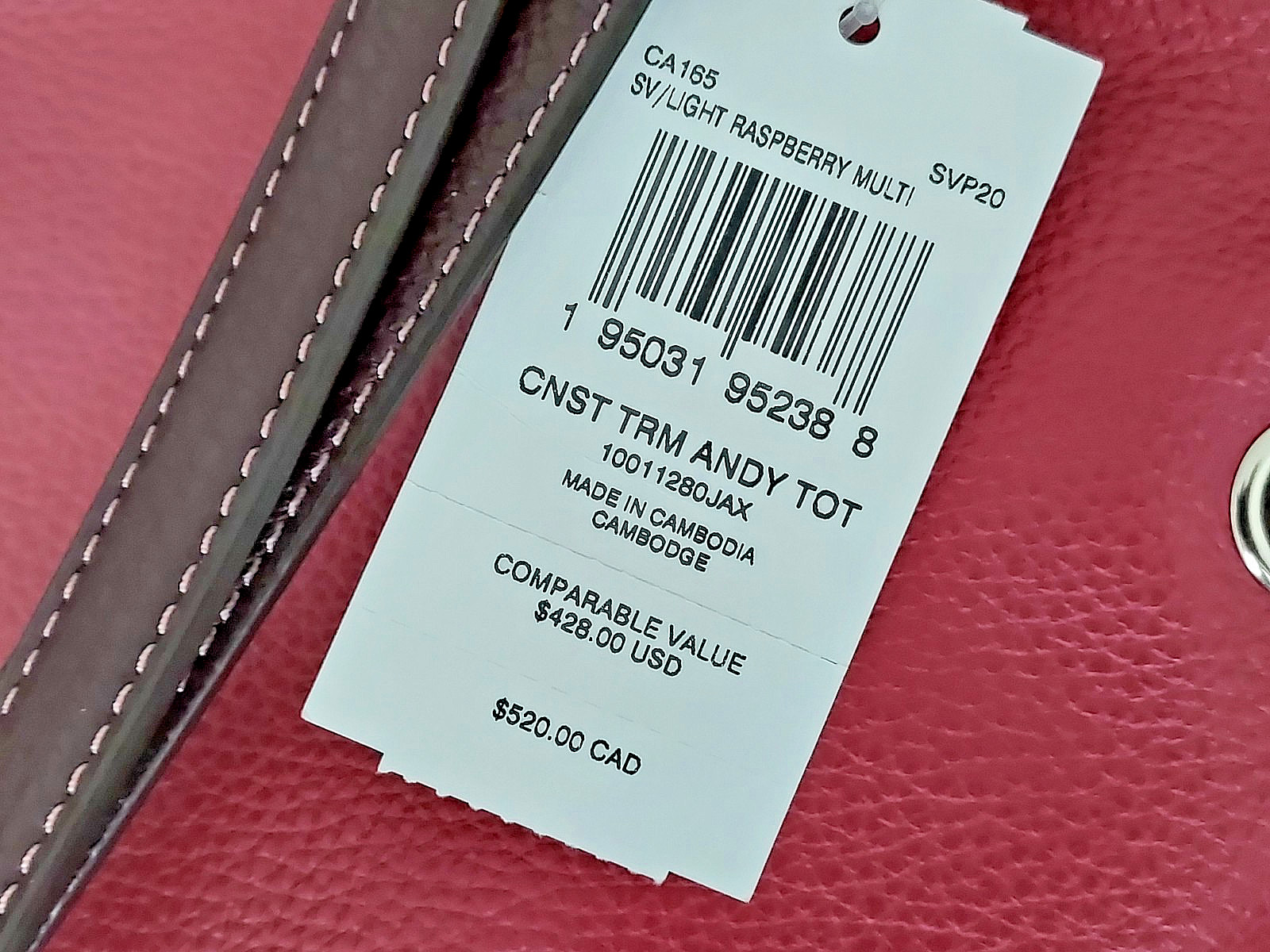 COACH Leather ANDY TOTE/Shoulder Bag w/Horse & Carriage Logo~Raspberry/Wine
