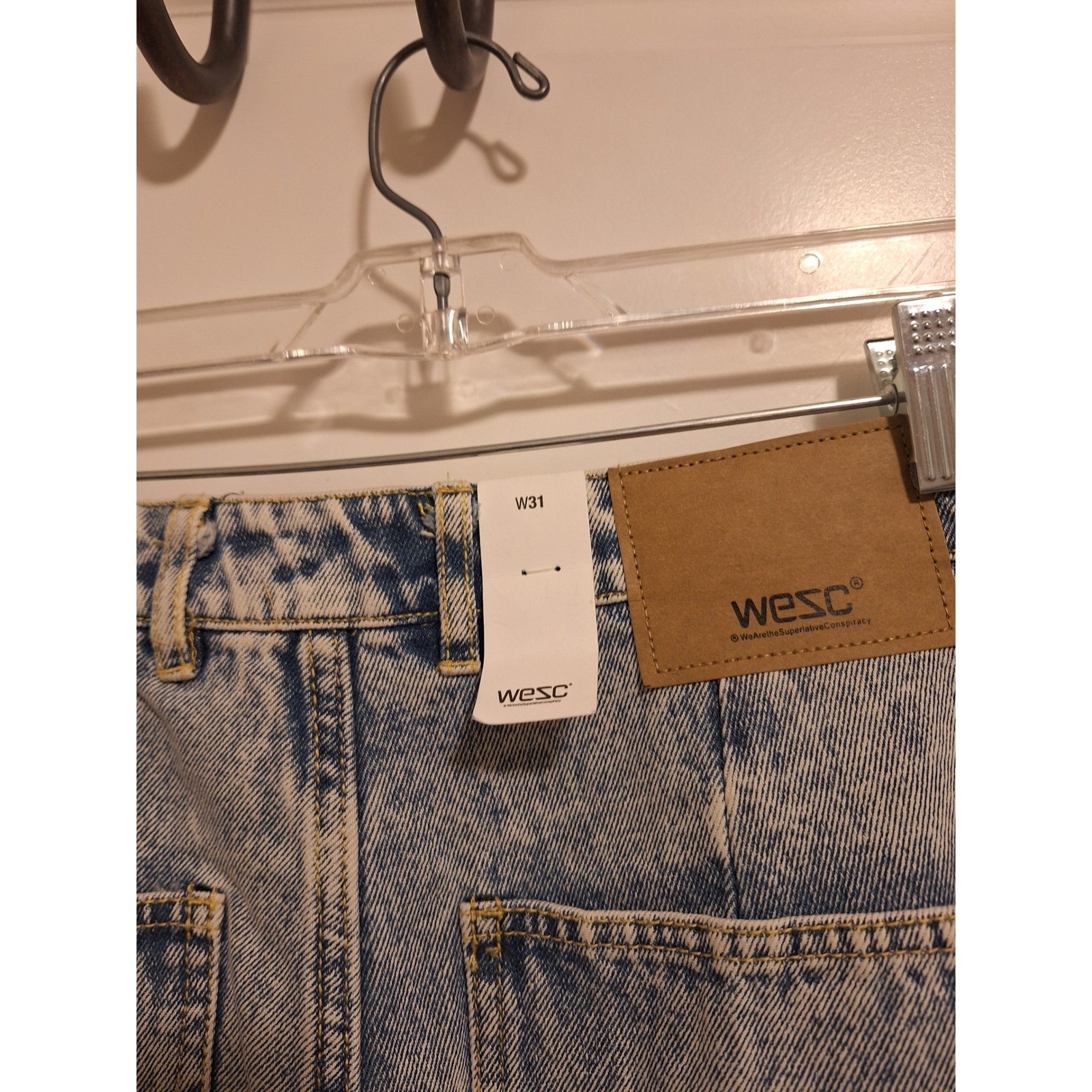 WeSC Mens Carpenter Denim Shorts W31 Light Blue Acid Wash NWT Skate Streetwear