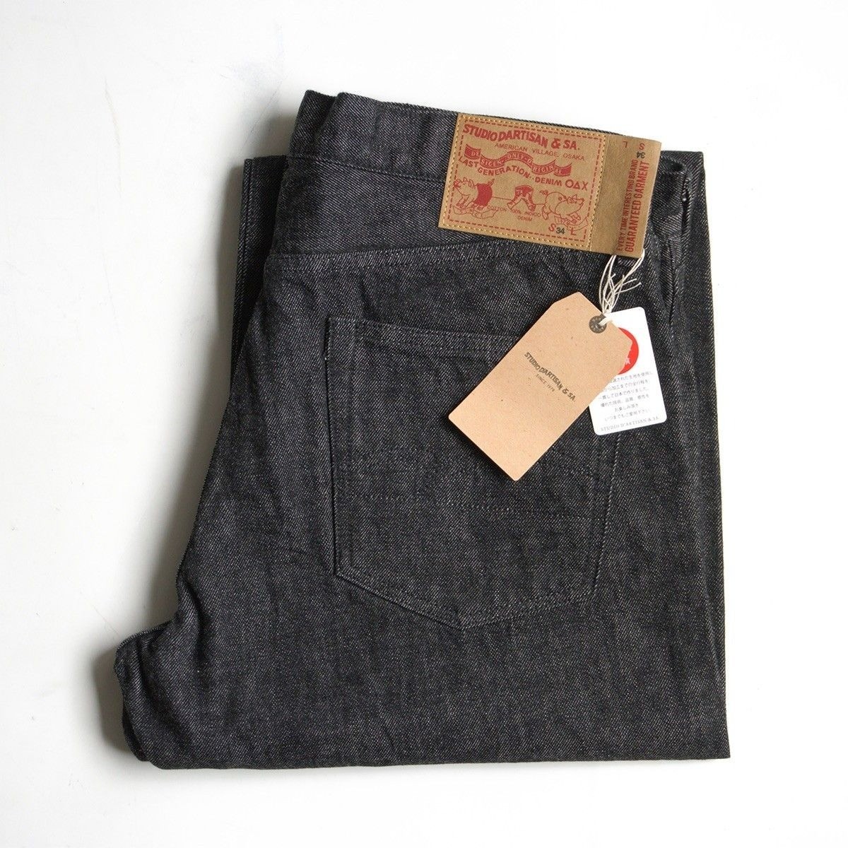 STUDIO D’ARTISAN D1826B Ivy Relaxed Tapered 13oz Black Jeans W34 Inseam 31.5in