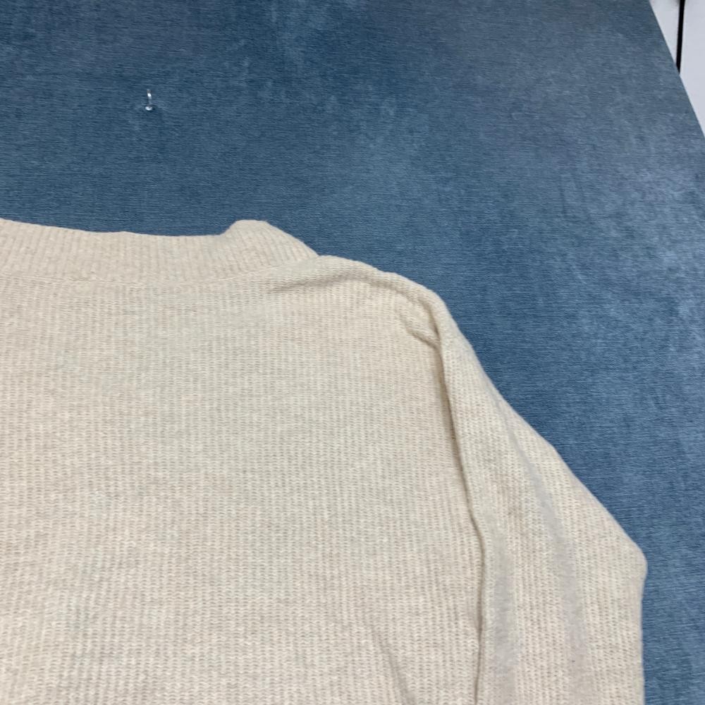 Open Edit Cropped Sweater Womens Large Beige Tight Knit Cotton V Neck Streetwear