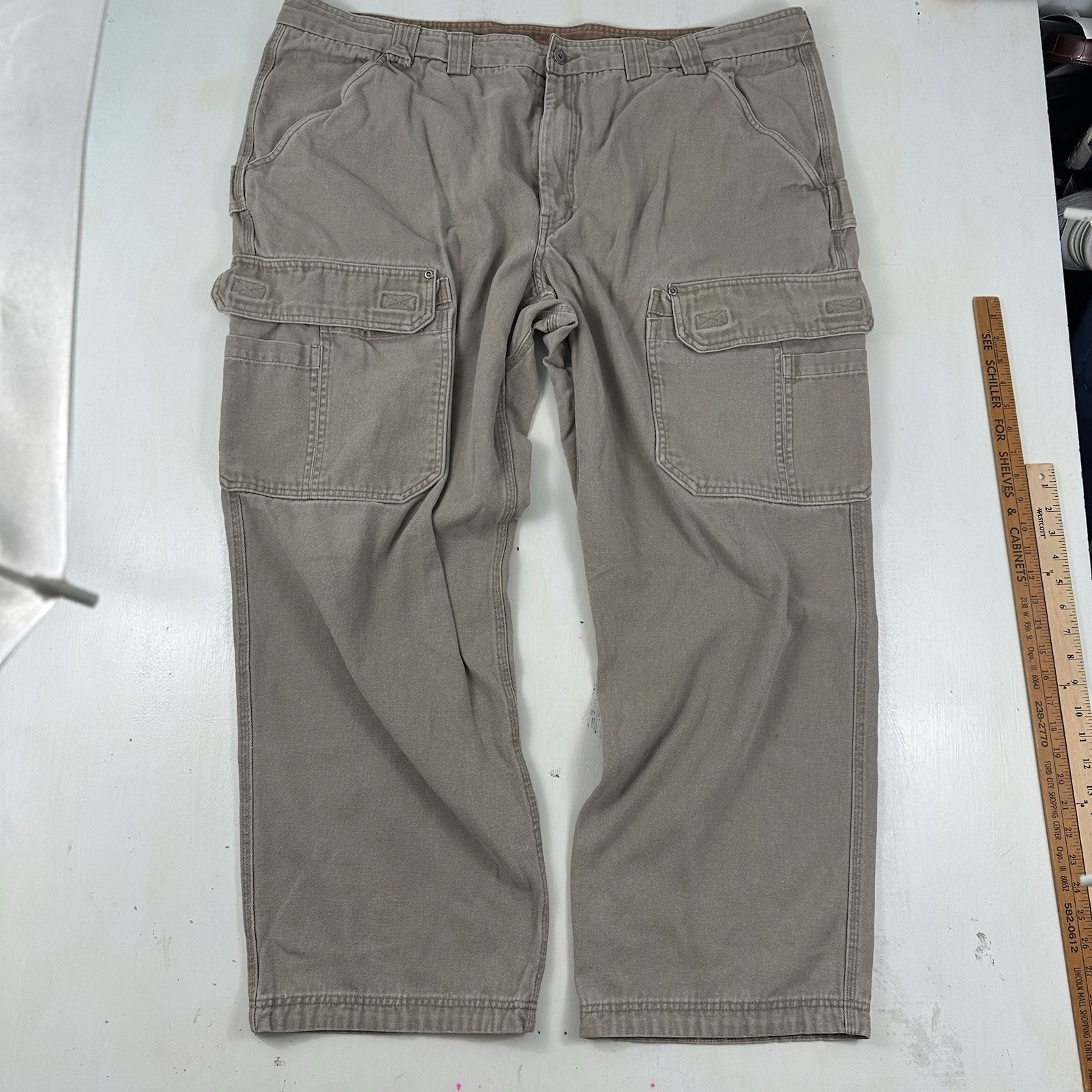 Duluth 100% Cotton Cargo pants Men Actual 47×32 beige Heavyweight Duck Canvas