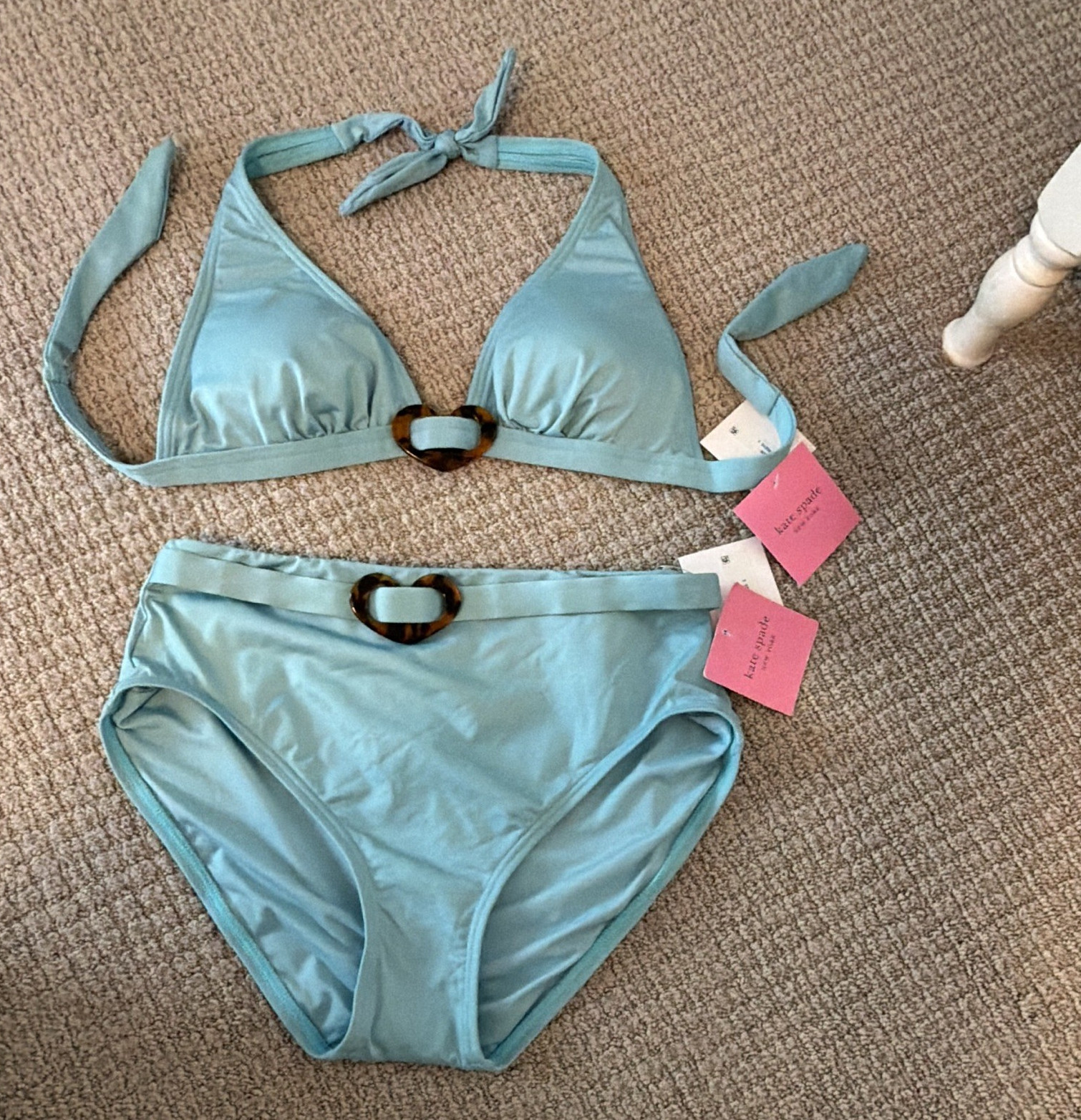 Kate Spade New York halter Bikini in the color Wave Blue w/tortoise shell heart