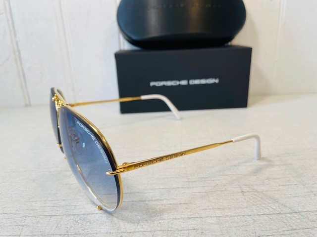PORSCHE DESIGN P8478 Yellow Gold Frame w 69mm Oversized Blue Lens Aviator $540