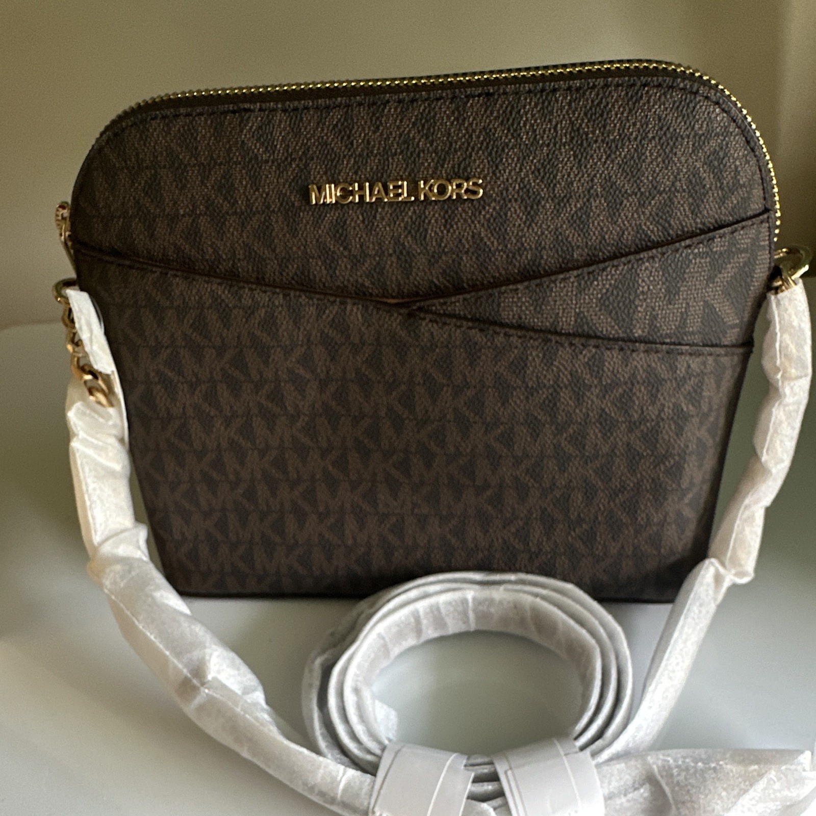 Michael Kors Brown Logo Zip Small Crossbody Bag w/ Adjustable Detachable Strap