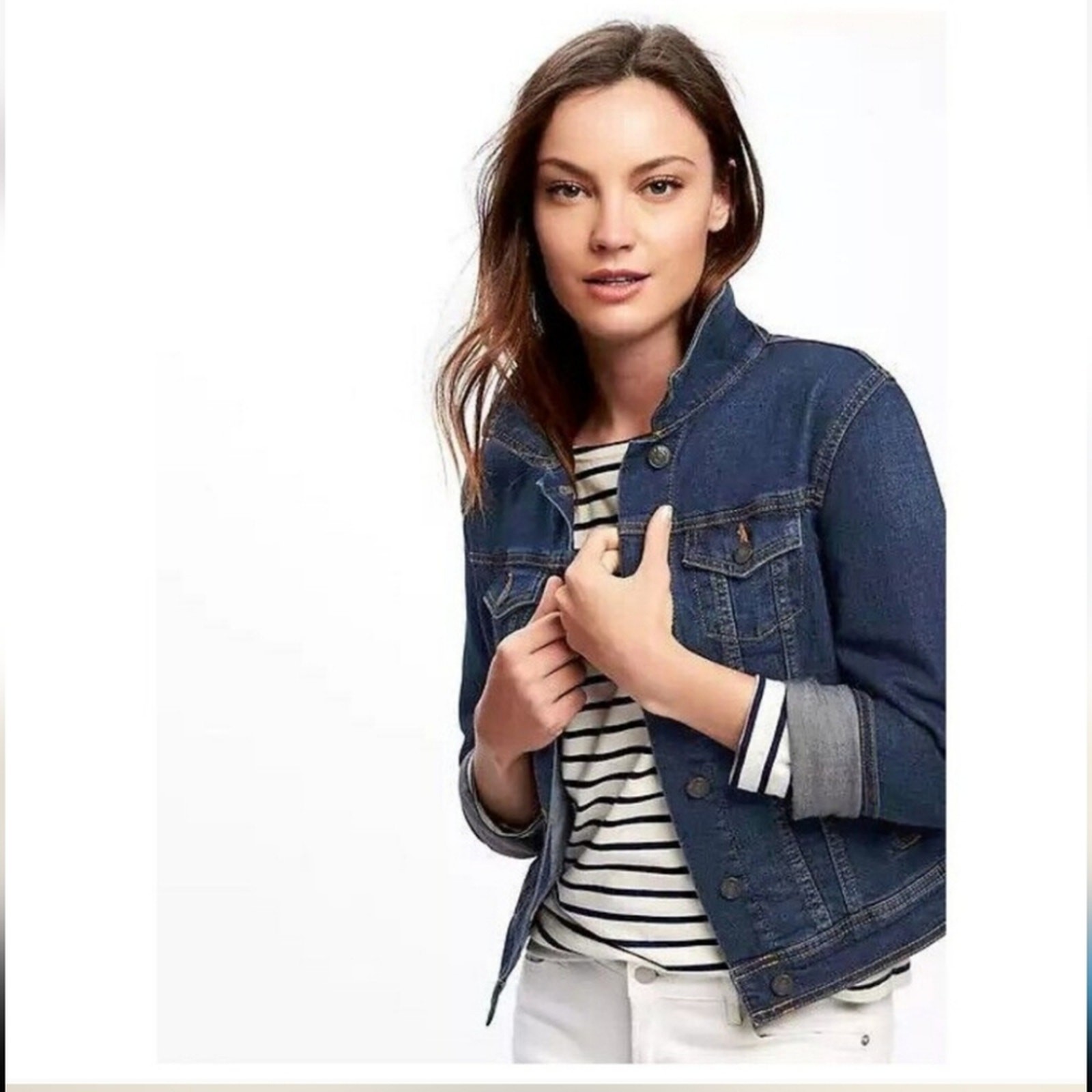 Old Navy Dark Denim Trucker Jacket Womens L Tall Oversized Utility Versatile EUC