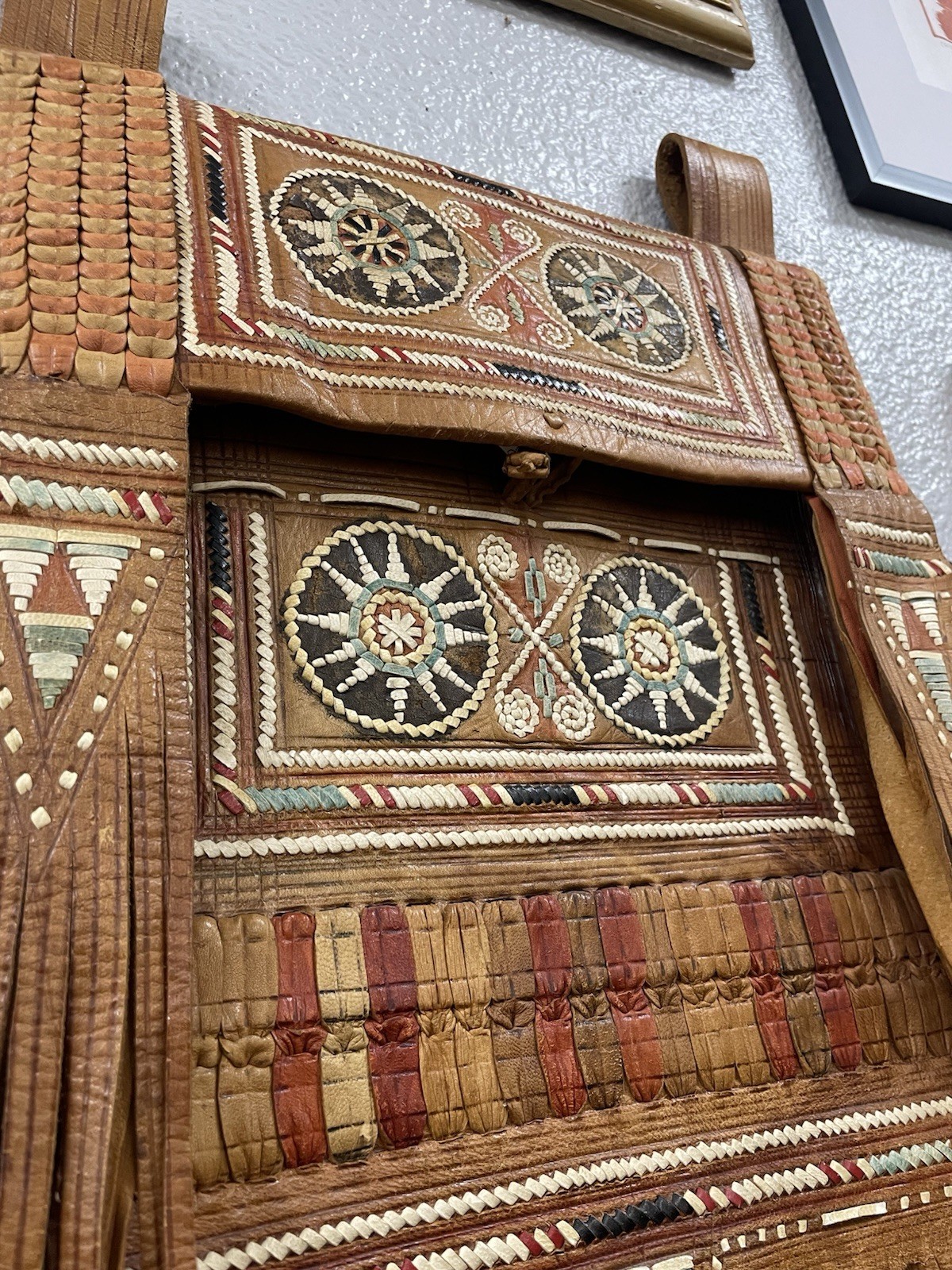 Vintage leather bag, tribal looking