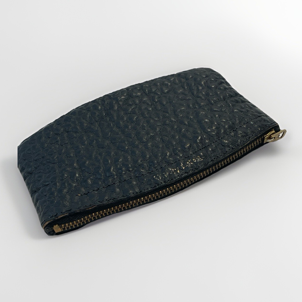 Black Sheepskin Pebbled Leather Coinpurse Gold Accent