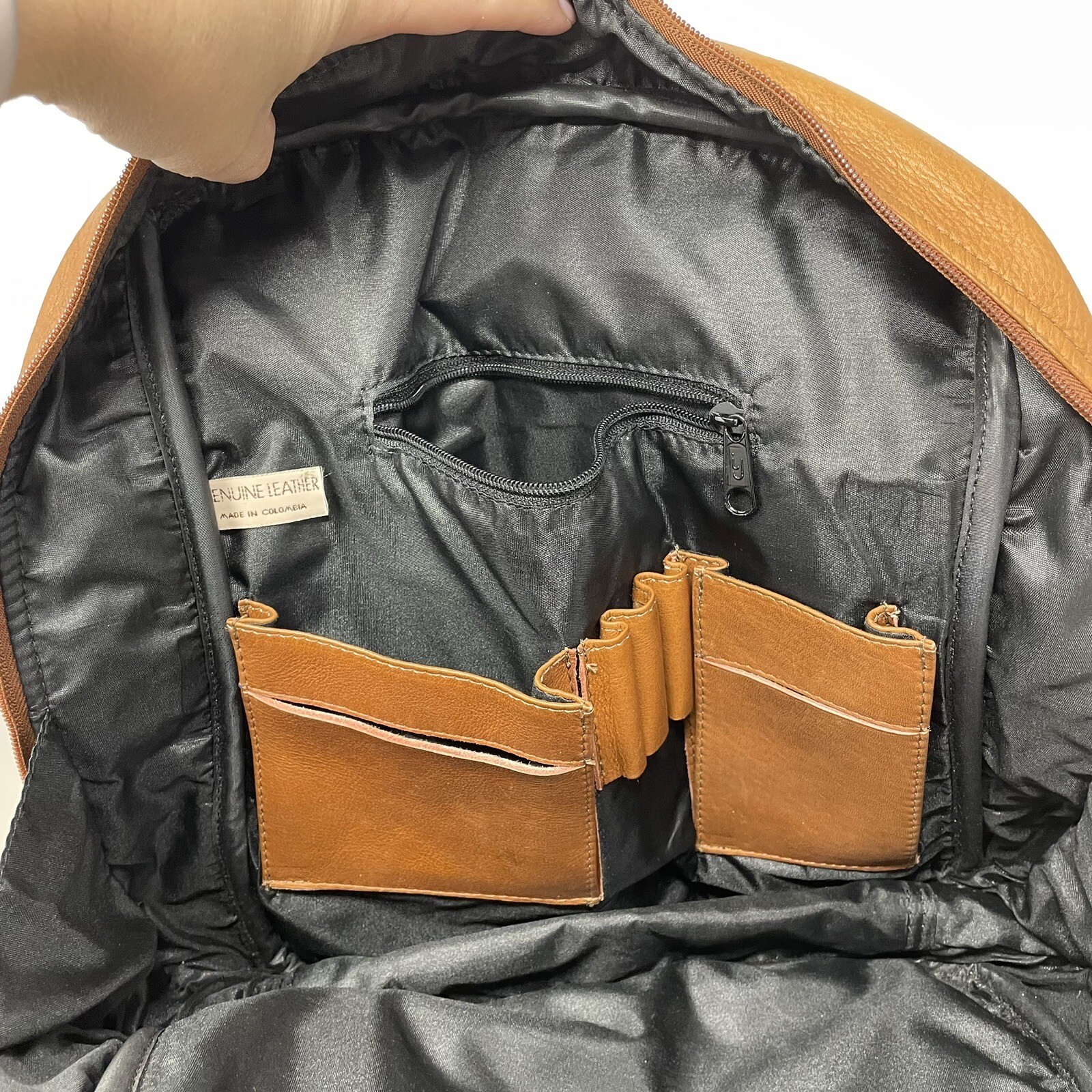 Le Donne Leather Bag Messenger Backpack Laptop Brown Caramel
