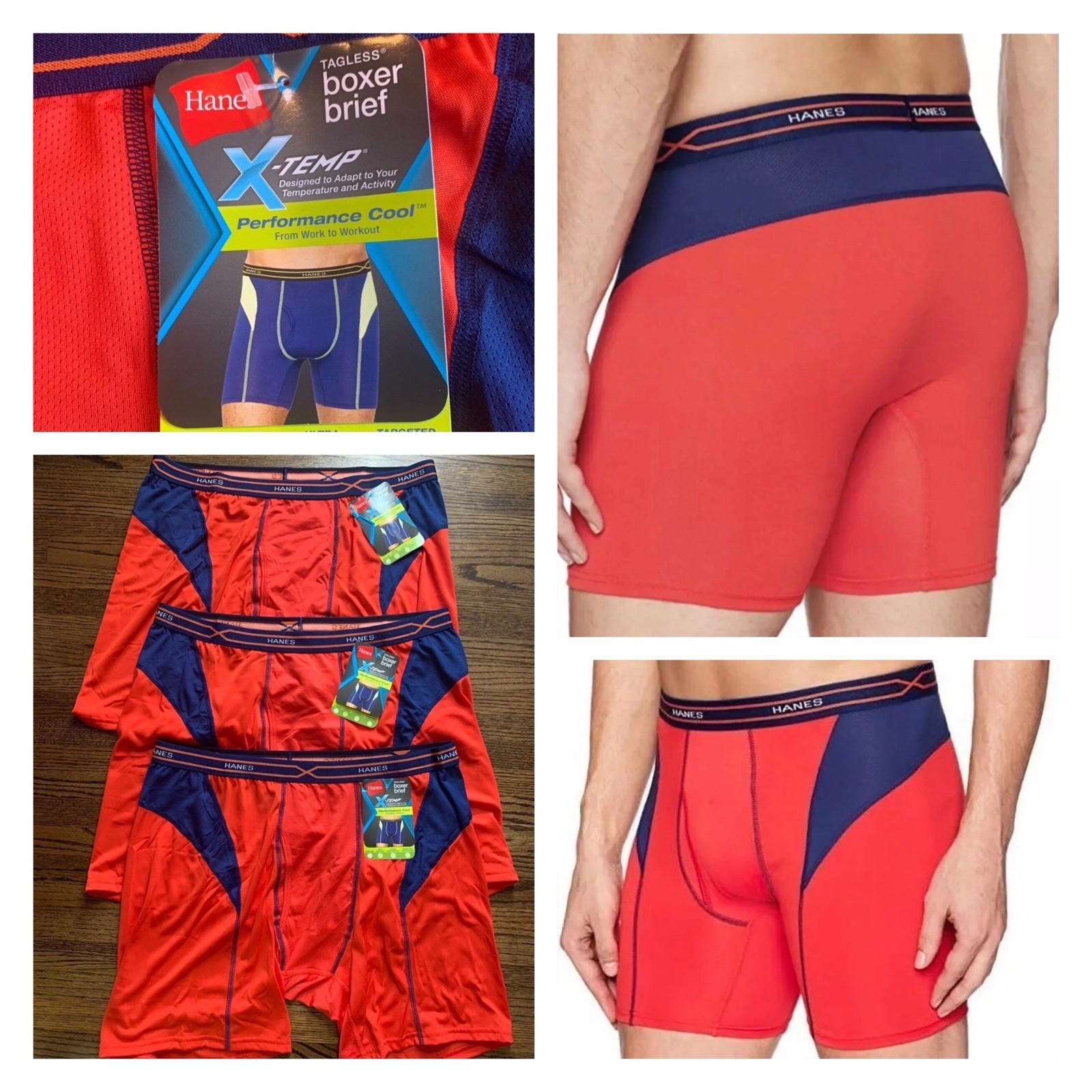 HANES 3 Pack Men X-Temp Performance Cool Boxer Briefs Men Underwear Red Size XXL