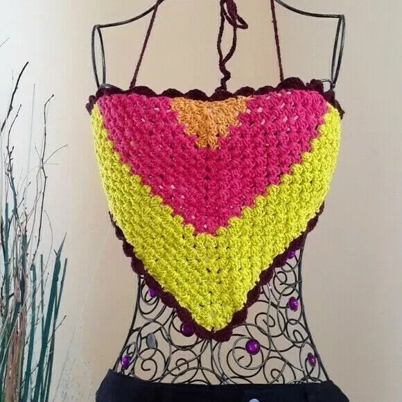 NWT Crochet Cropped Top Halter Neck Cotton size S/ M Beach Vacation Resort
