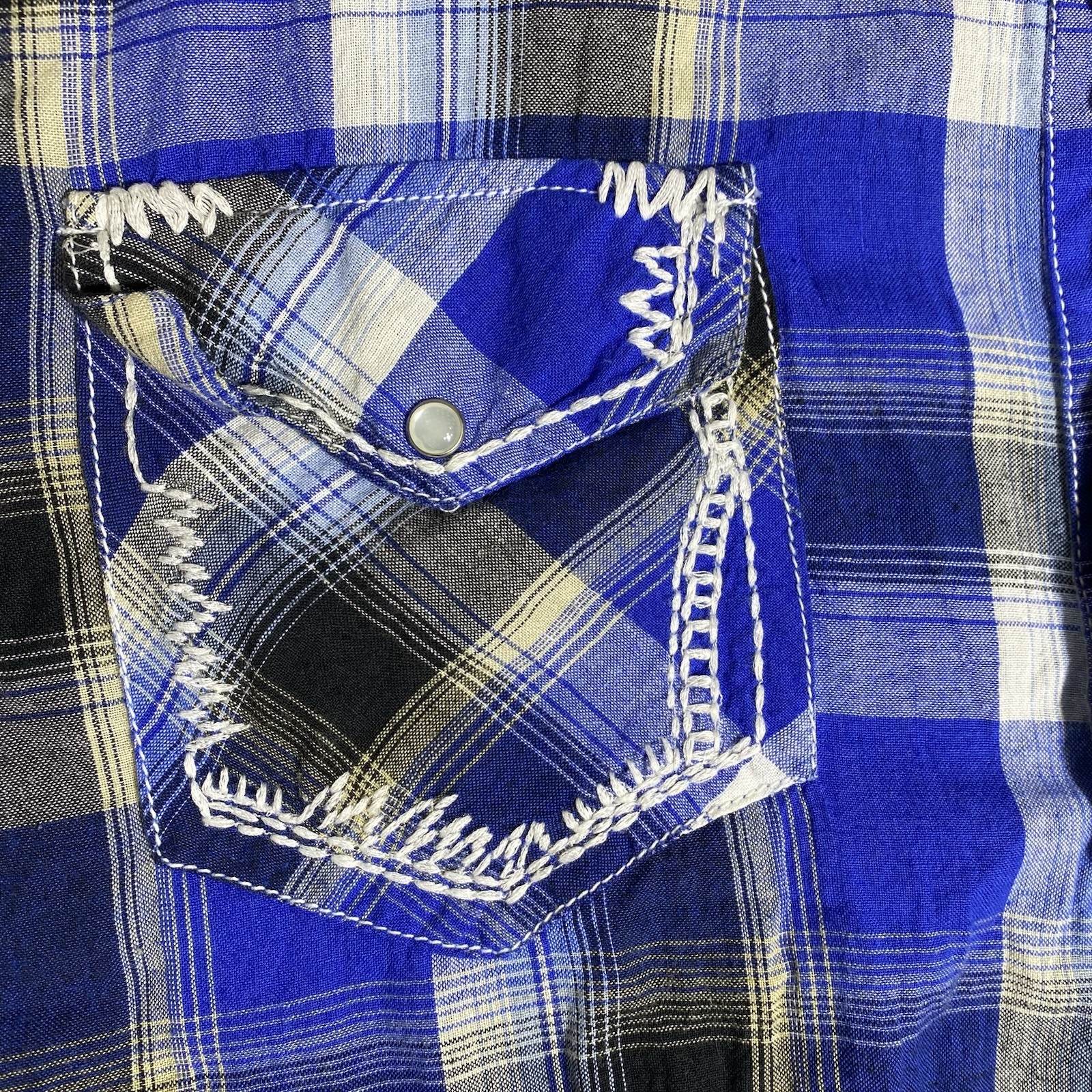 Ely Cattleman Shirt Mens L Blue Plaid Western Pearl Snap Cowboy Rodeo Rancher