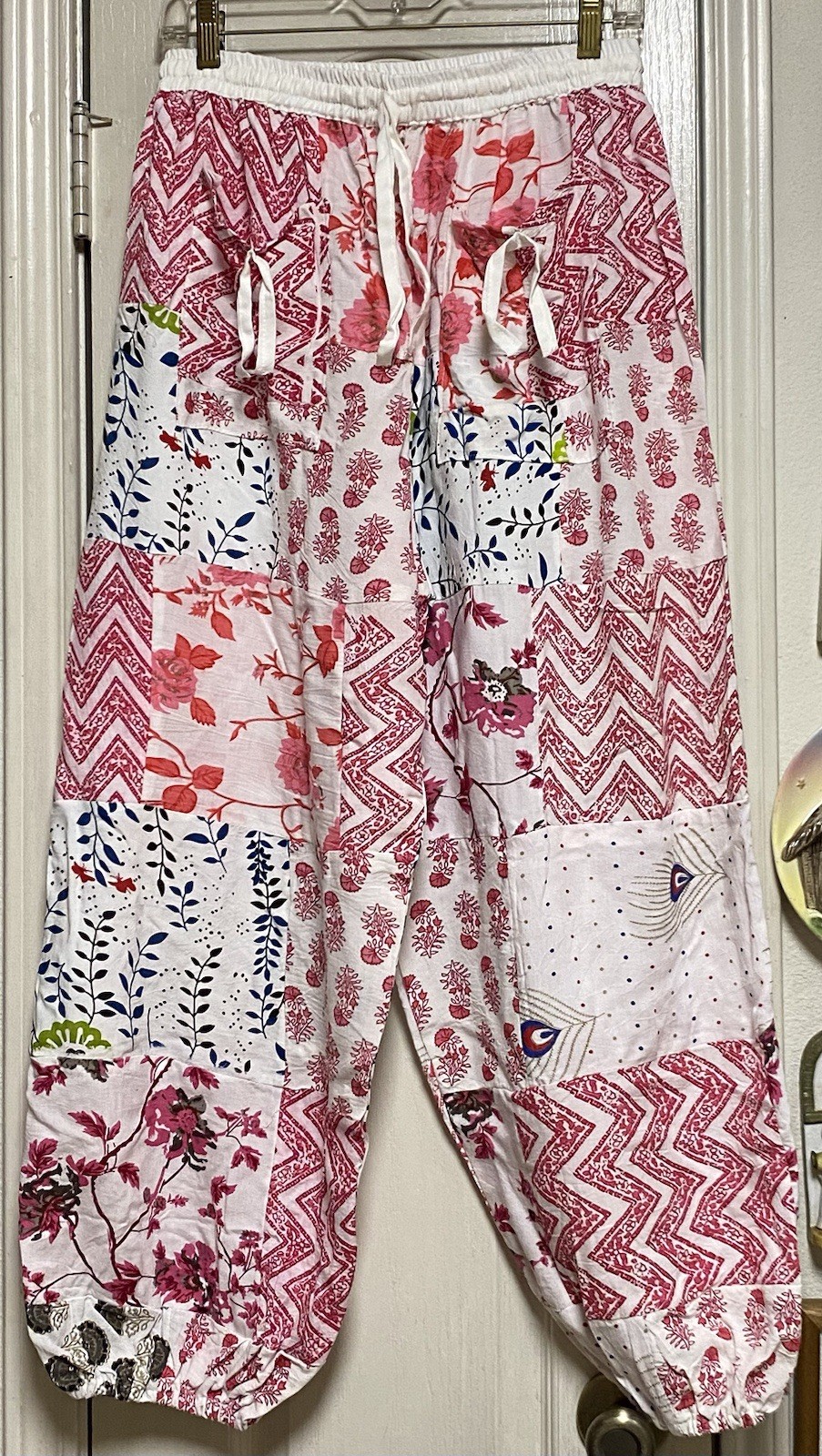 Boho Bloomers With Floral/Fauna Graphics On White Rayon Background-Gathered Legs