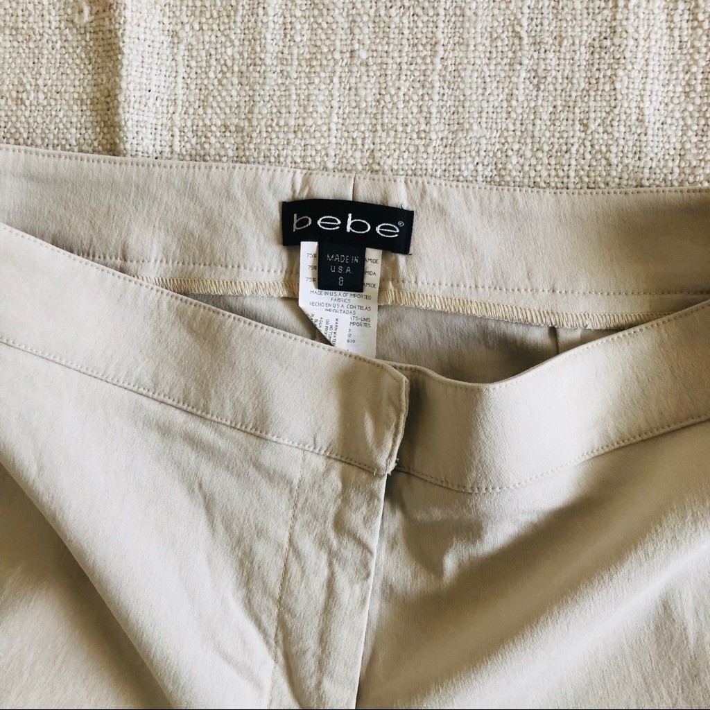 Bebe Off White Wide Leg Trousers Zip Hem Size 8 – Used