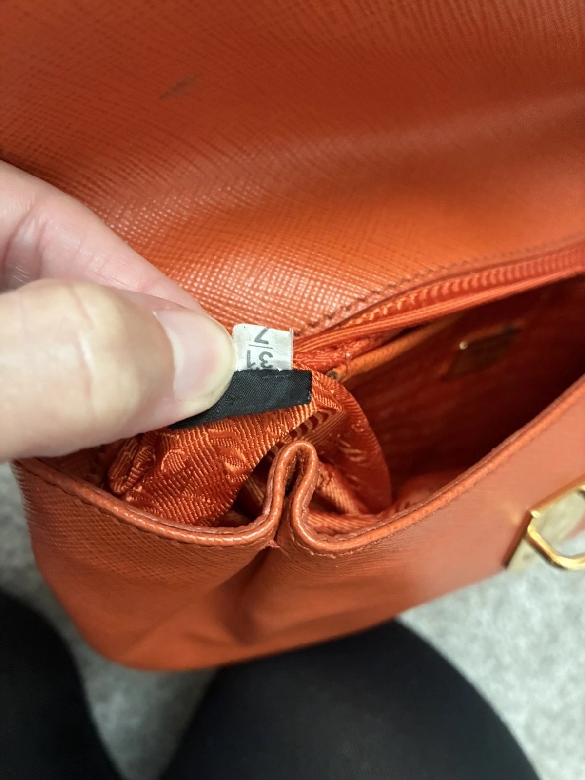 Vintage PRADA Saffiano Leather Push Lock Clutch Bag Orange