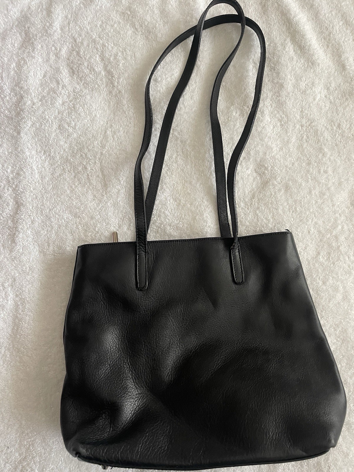 Black Shoulder Bag Zipper Accent Silver Hardware Zip Shoulder Strap Women