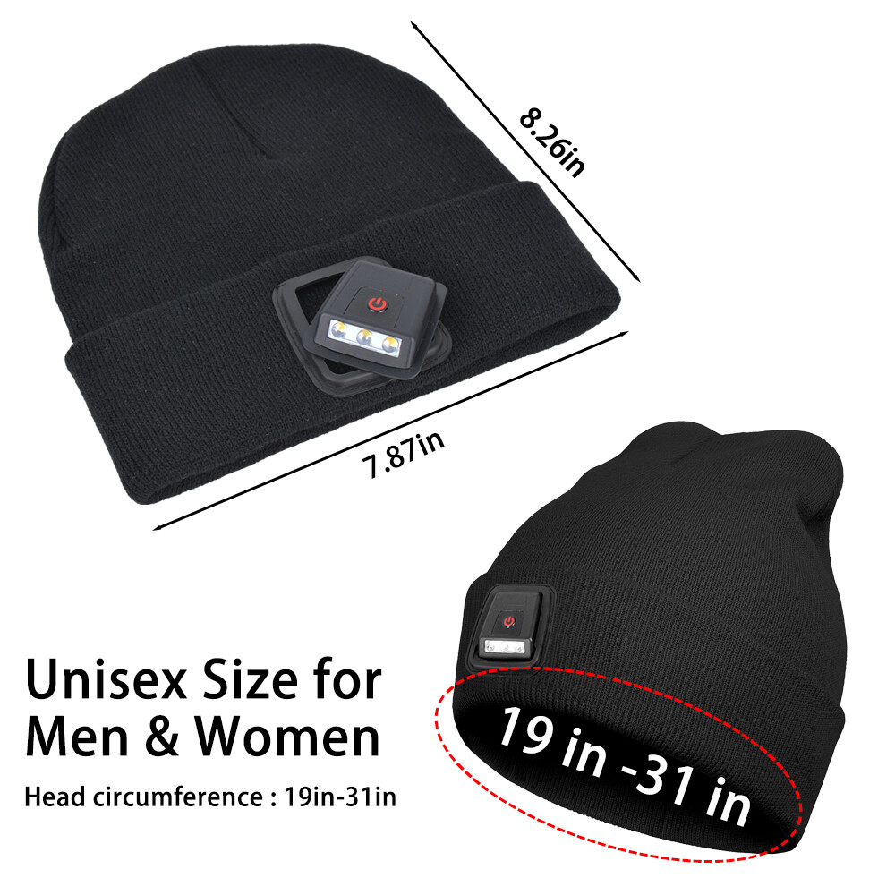 1/2x Unisex LED Beanie Hat with Rechargeable Headlamp Light Winter Warm Knit Cap