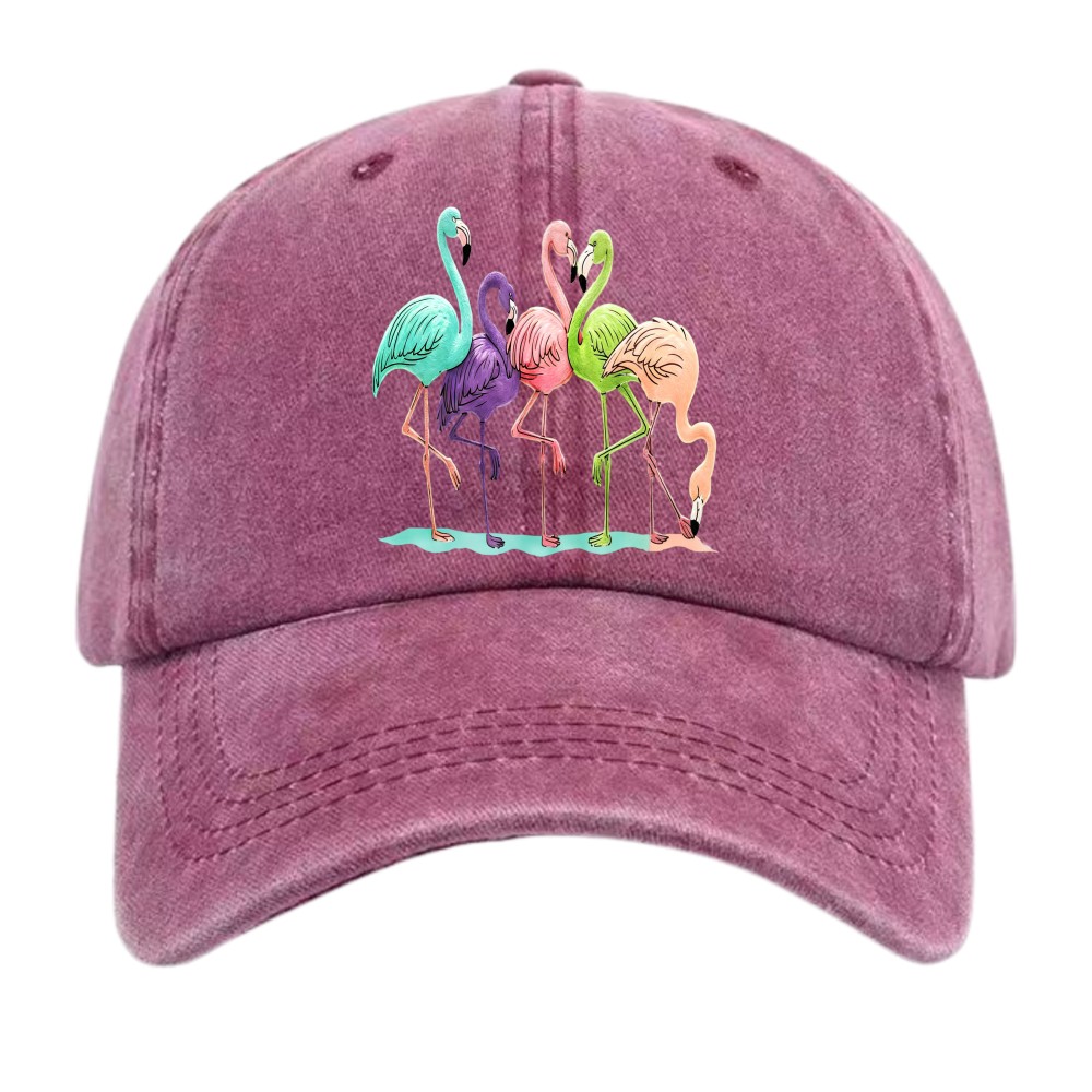 Summer Tropical Statement Cap Multicolor Flamingo Washed Cotton Hat