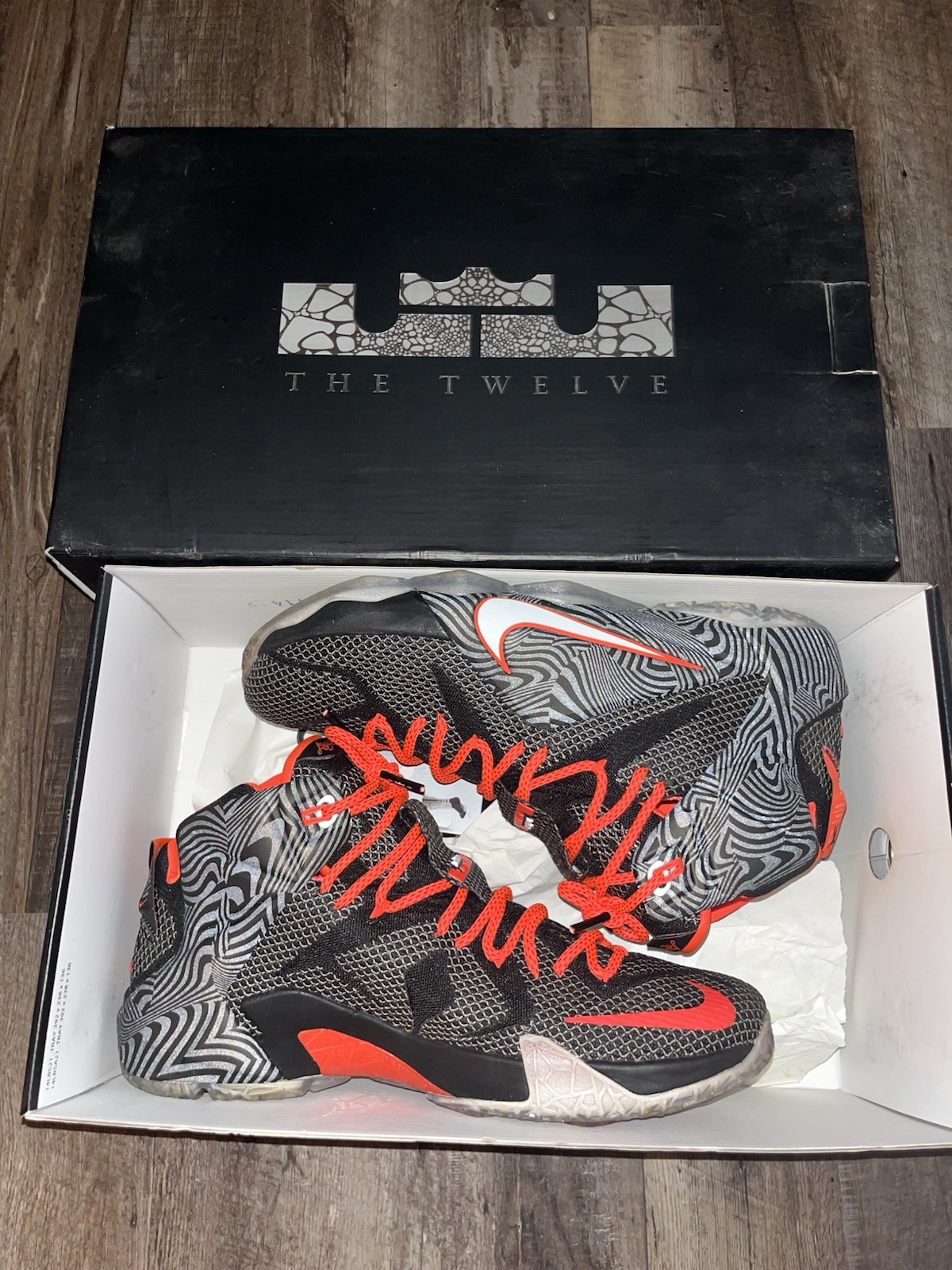 Nike LeBron 12 XII Court Vision Black/Gray/Red Mid Top Basketball 684593-016