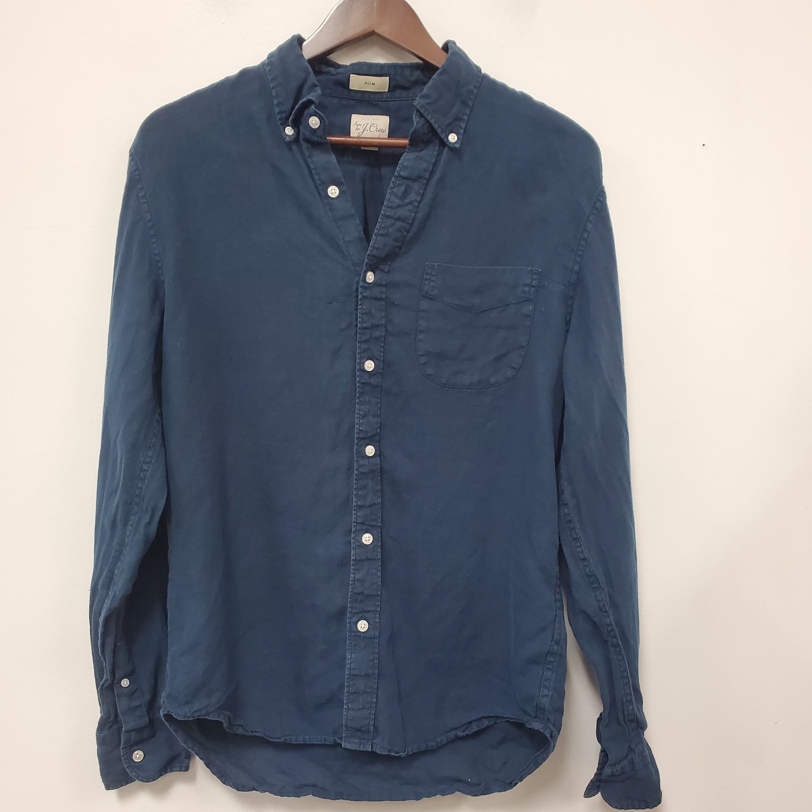 J Crew Baird Mcnutt Mens Long Sleeve Irish Linen Button Shirt Size M Slim Blue