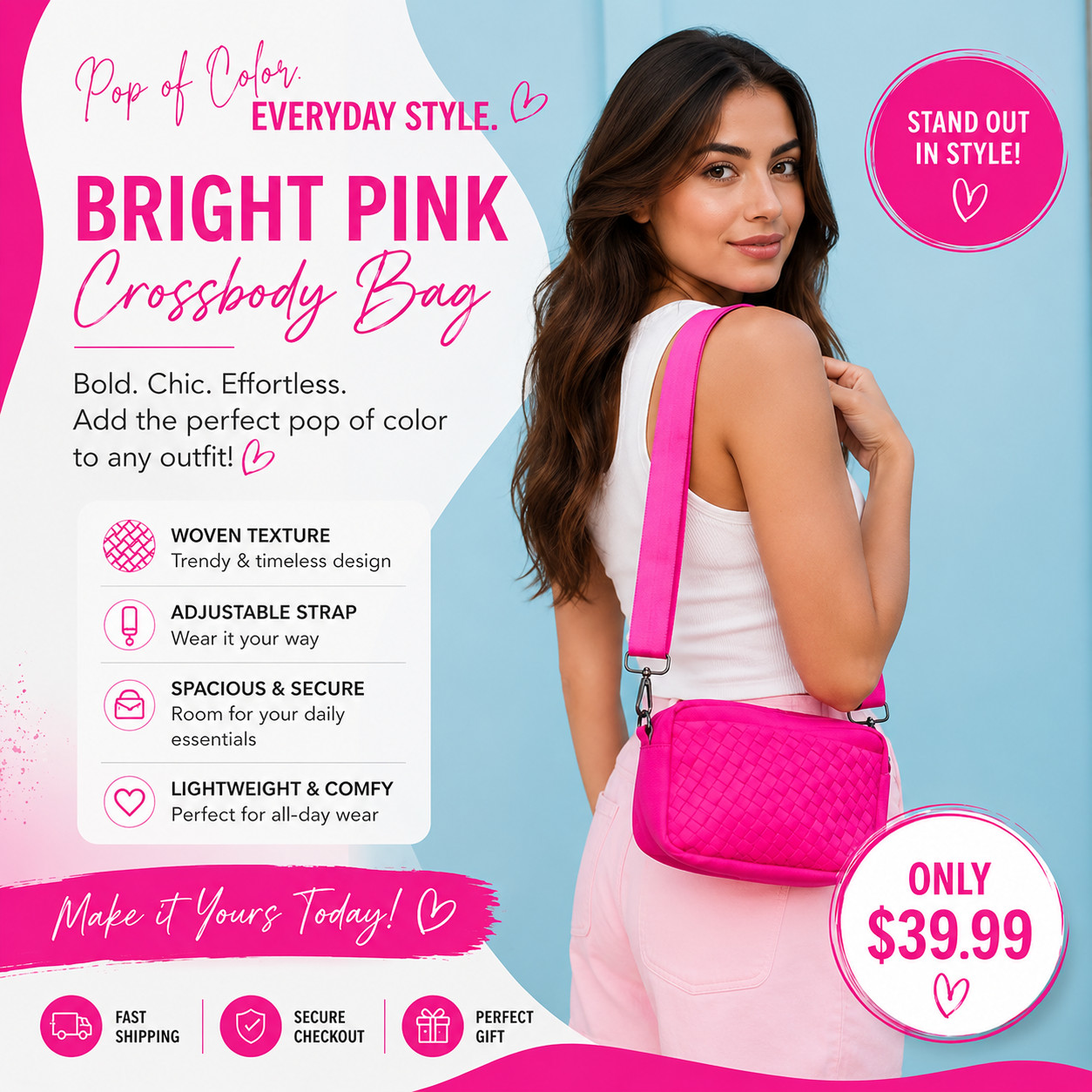 Katydid Hot Pink Woven Crossbody Bag