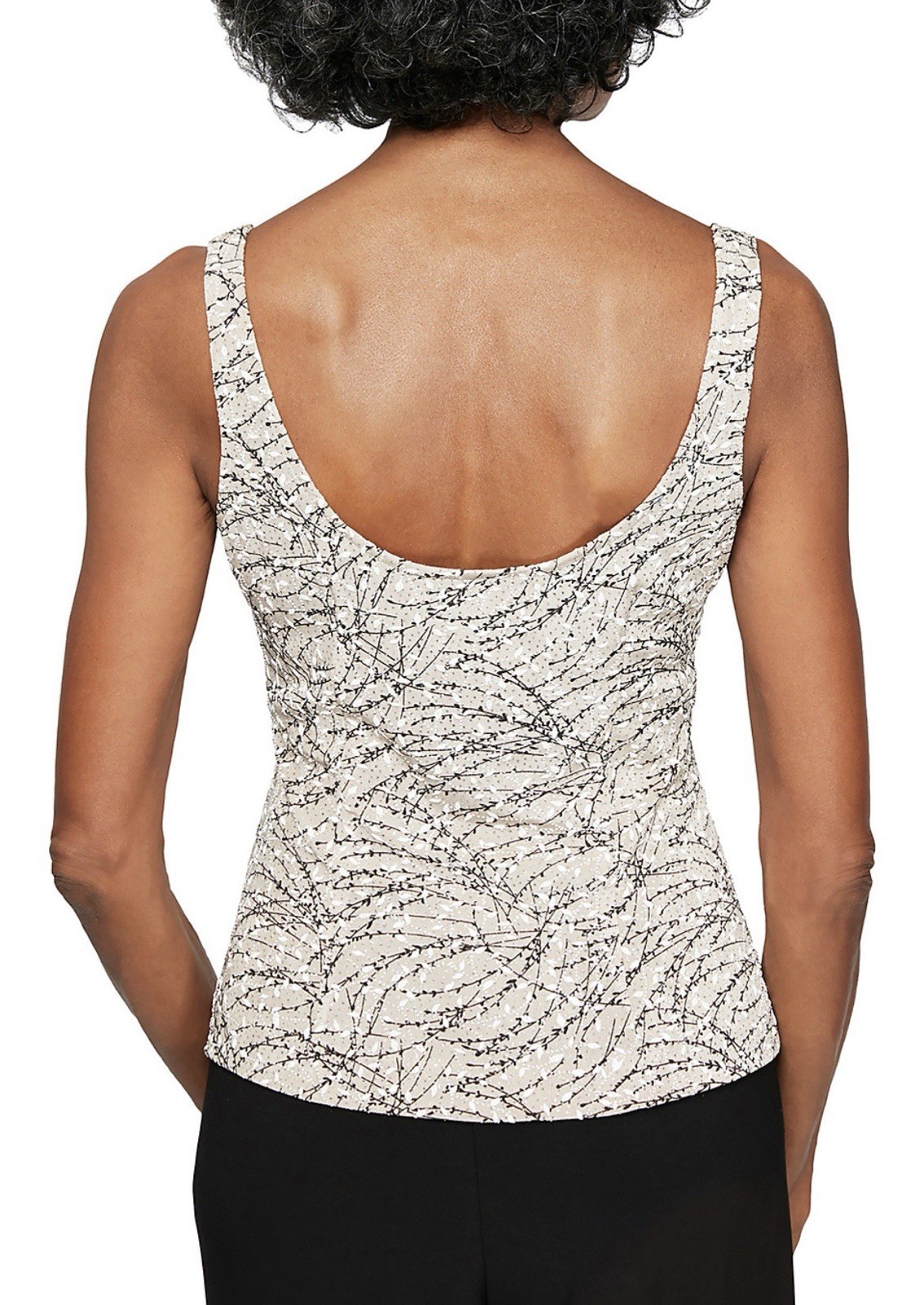 Alex Evenings 2-Piece Glitter Knit Mandarin Neck Jacket & Tank Set M Beige