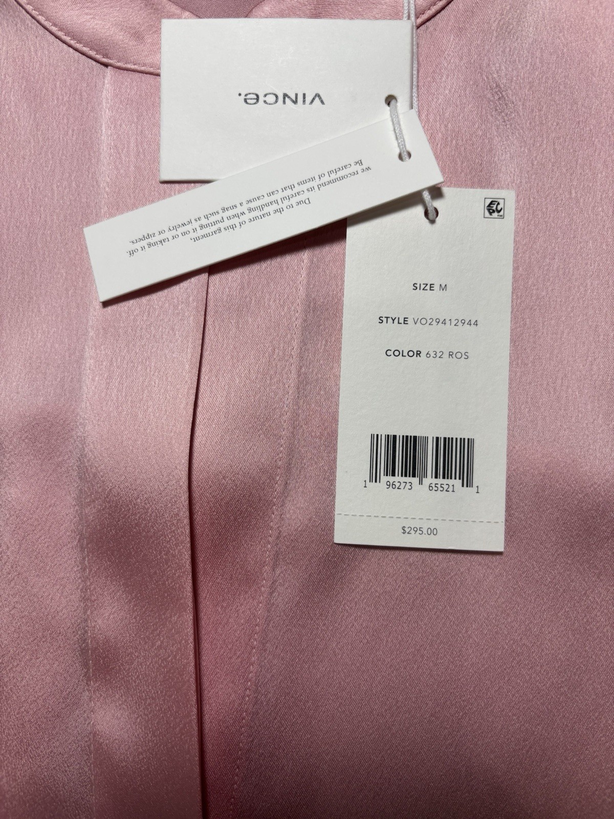 Vince M Medium Womens Blouse Rose Pink Satin Split V Cap Sleeve Popover $295