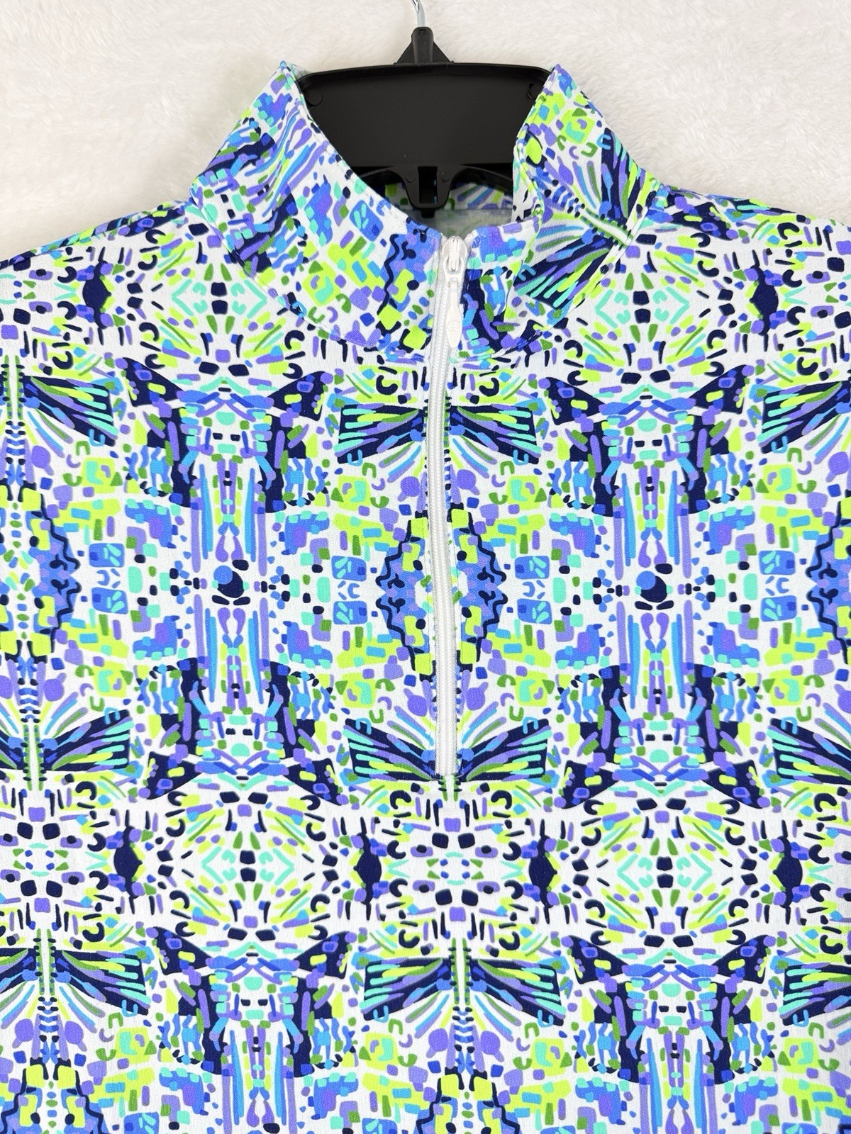 IBKUL Womens Long Sleeve Top XS 1/4 Zip Mock Neck Ridley Blue Green Purple Golf