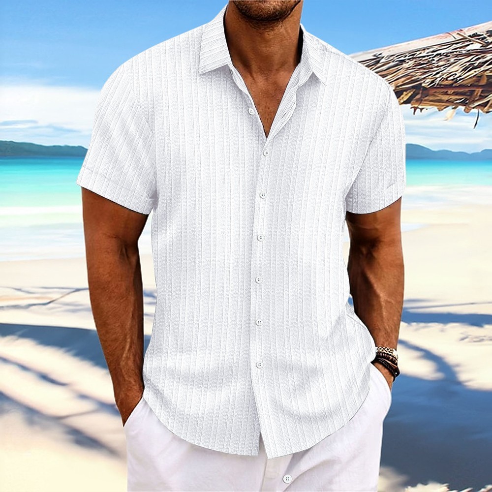 Striped Button Down T Shirts 2025 Men Grandad Summer Short Sleeve Casual Tops