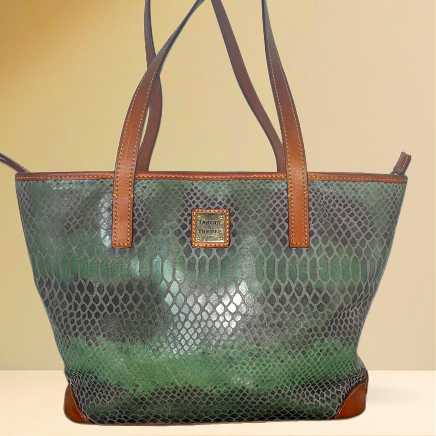 Dooney & Bourke Green Snake Embossed Leather Tote