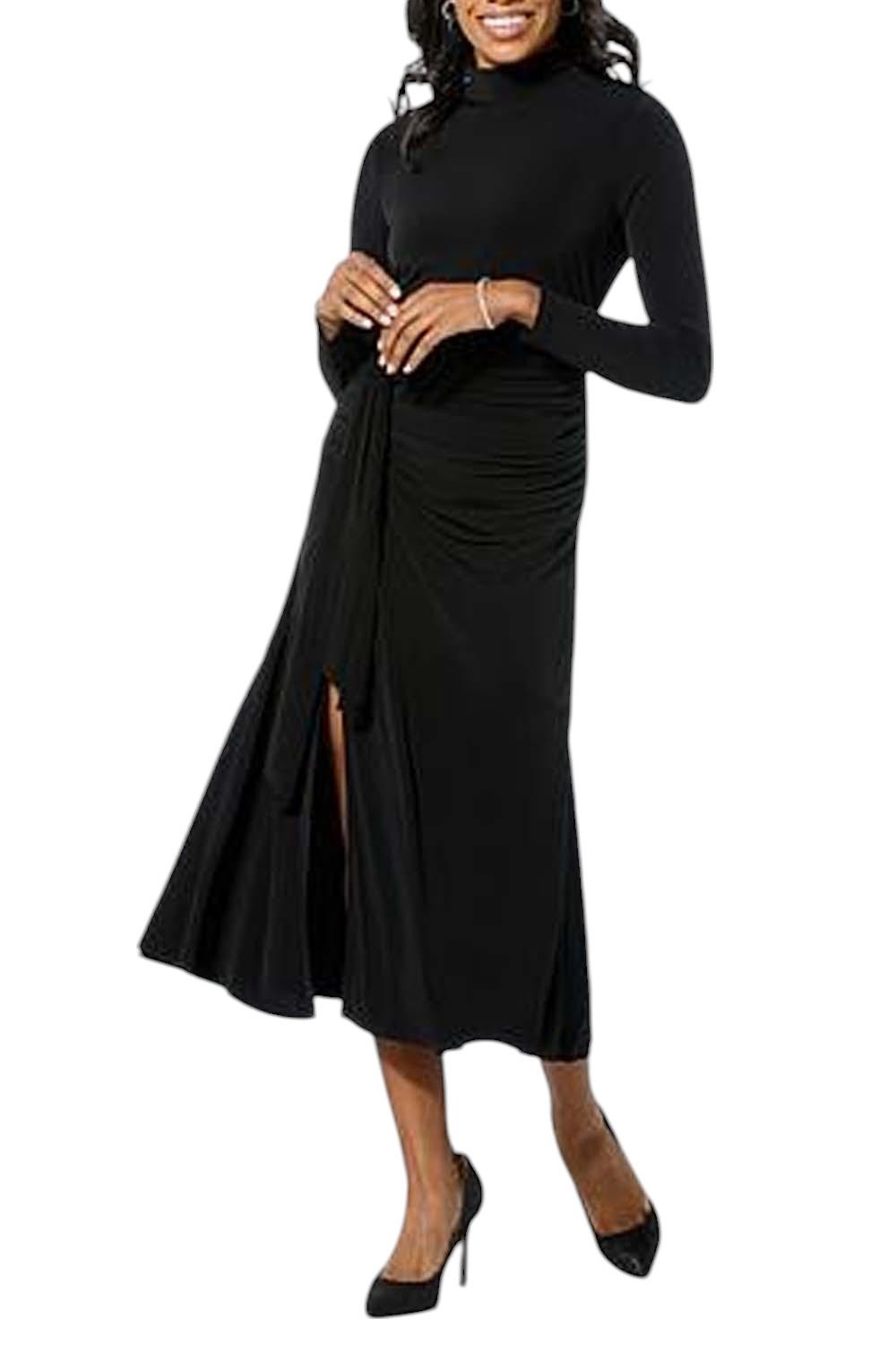 Colleen Lopez Women’s Ruched Mock Neck Dress Black