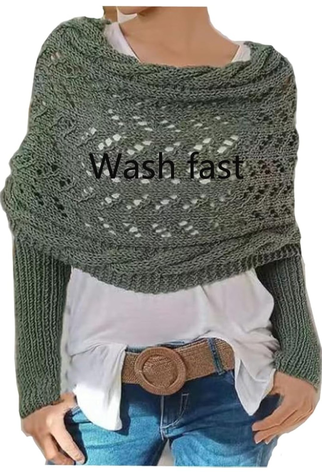 Knitted Cable Wrap Sweater Scarf with Sleeves Women’s Army Green
