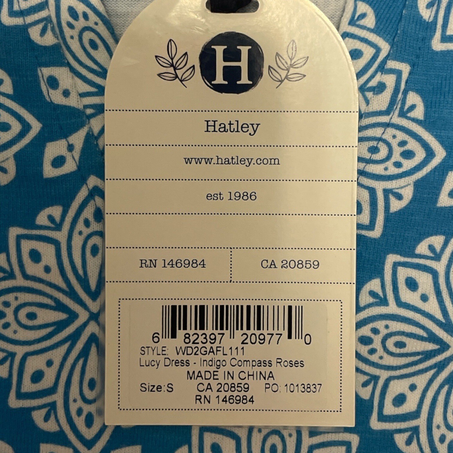 NWT Hatley Womens Lucy Dress Indigo Compass Roses Pattern S/P Cotton