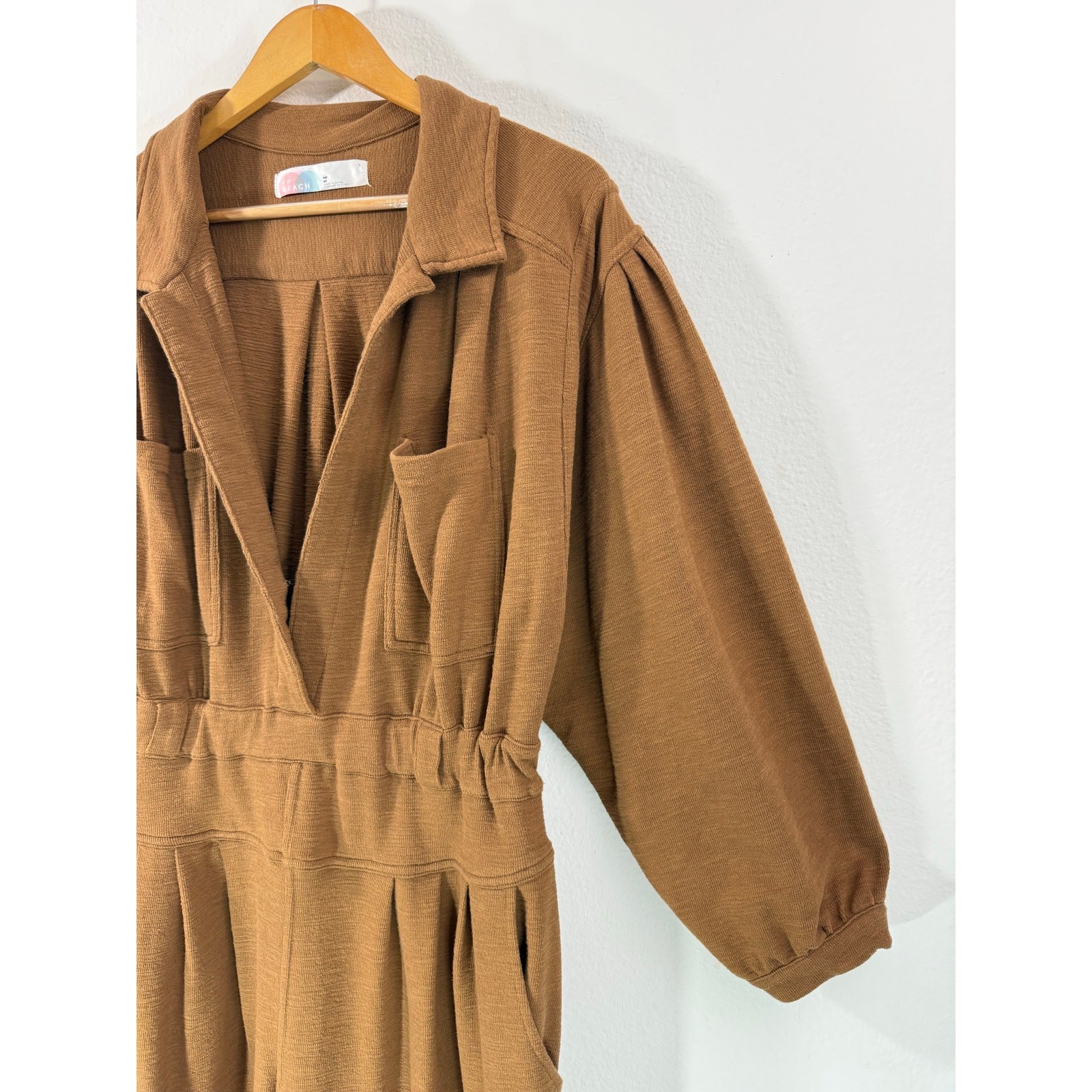 Free People Beach Calico Utility Jumpsuit Brown Boho Pockets Cropped Women’s M
