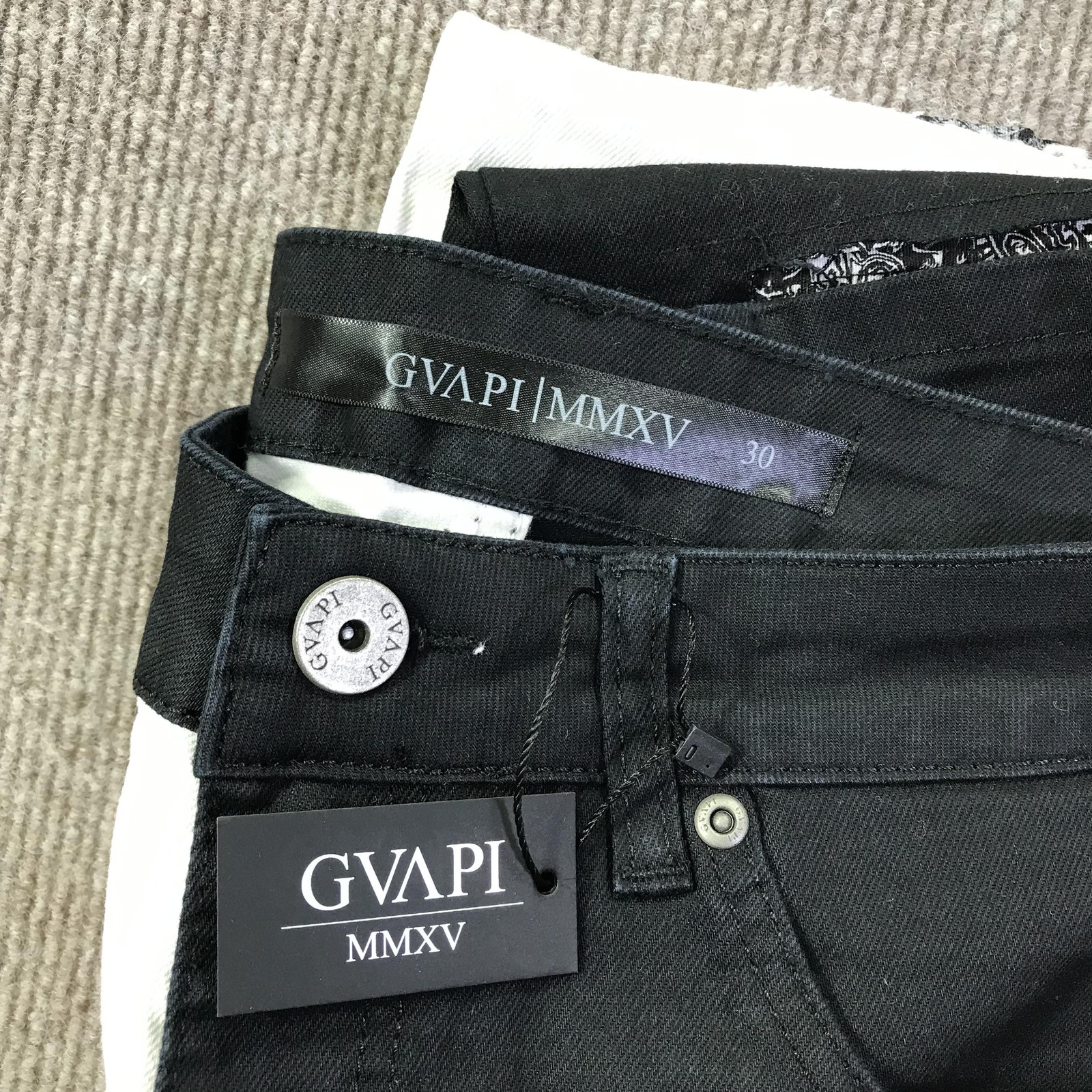 GVAPI MMXV Jeans Mens 30 Black White Split Leg Distressed Patchwork Zipper Pants