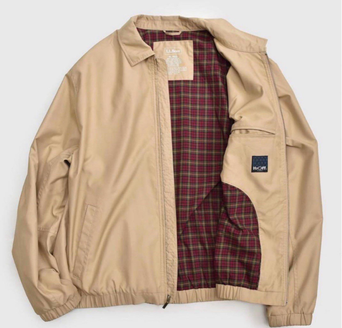 LL Bean Men Tan H2Off Full Zip Warm Up Jacket Plaid Flannel Lined Preppy XL Tall