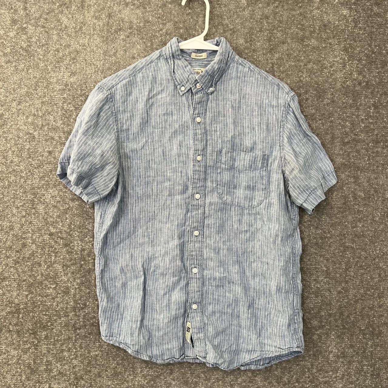 J Crew Irish Linen Baird Mcnutt Men’S Classic Fit Blue Striped Button Up Shirt S