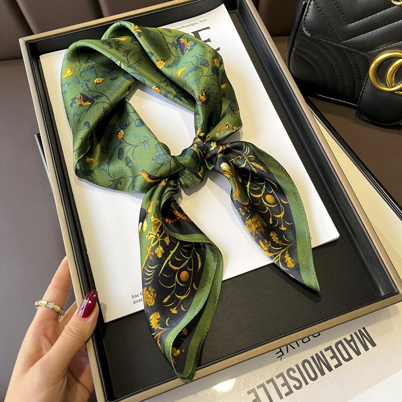 100% Mulberry Silk 27″ Square Scarf Women Neckerchief Wrap Flower Birds Pattern