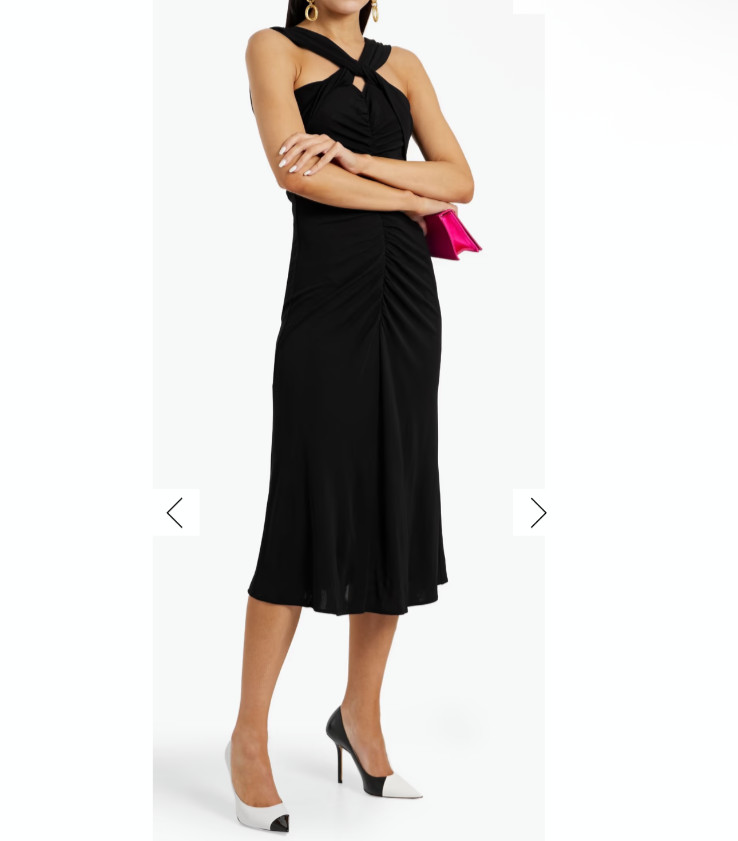 Diane Von Furstenberg Black Neely Sleeveless Ruched Midi Dress 10 LBD Classic