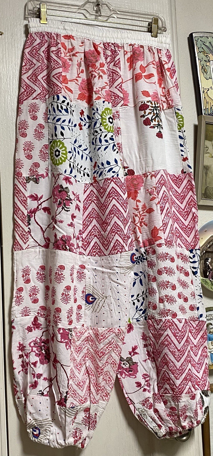 Boho Bloomers With Floral/Fauna Graphics On White Rayon Background-Gathered Legs