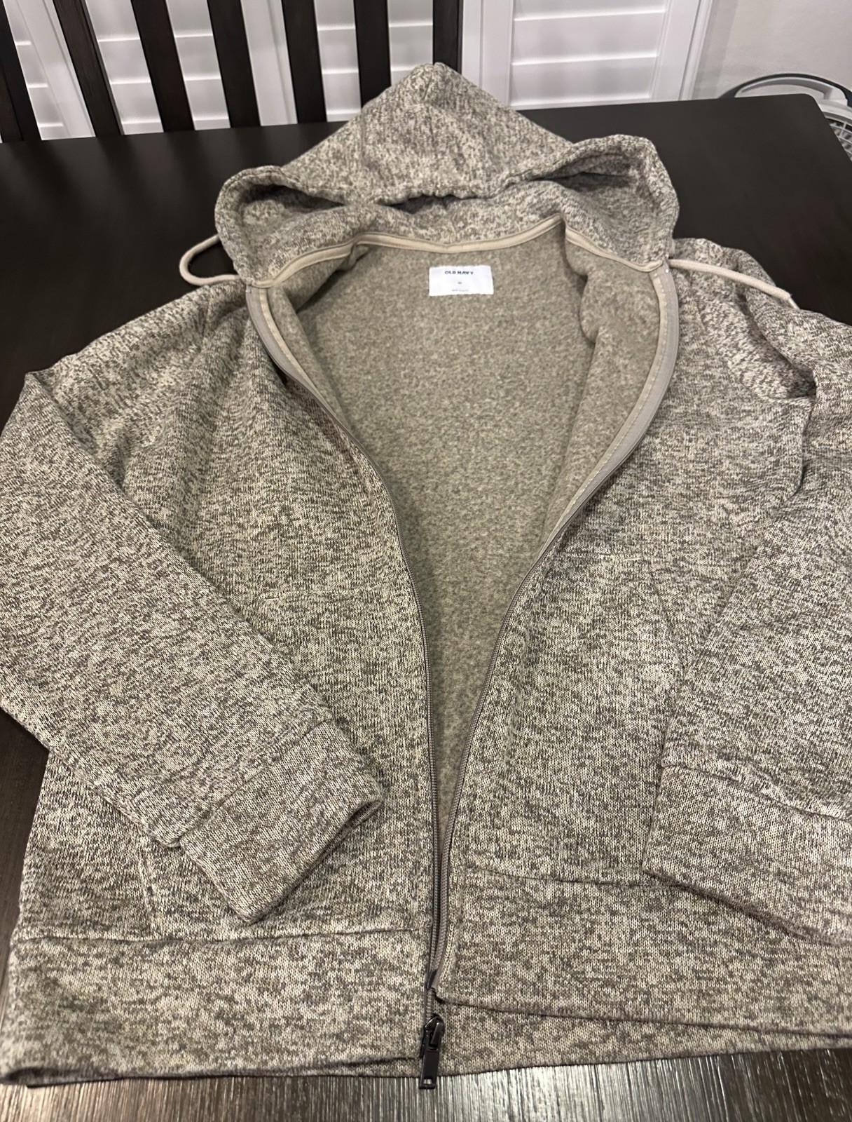Old Navy Men’s Gray Heathered Fleece Full Zip Hooded Hoodie Pockets M
